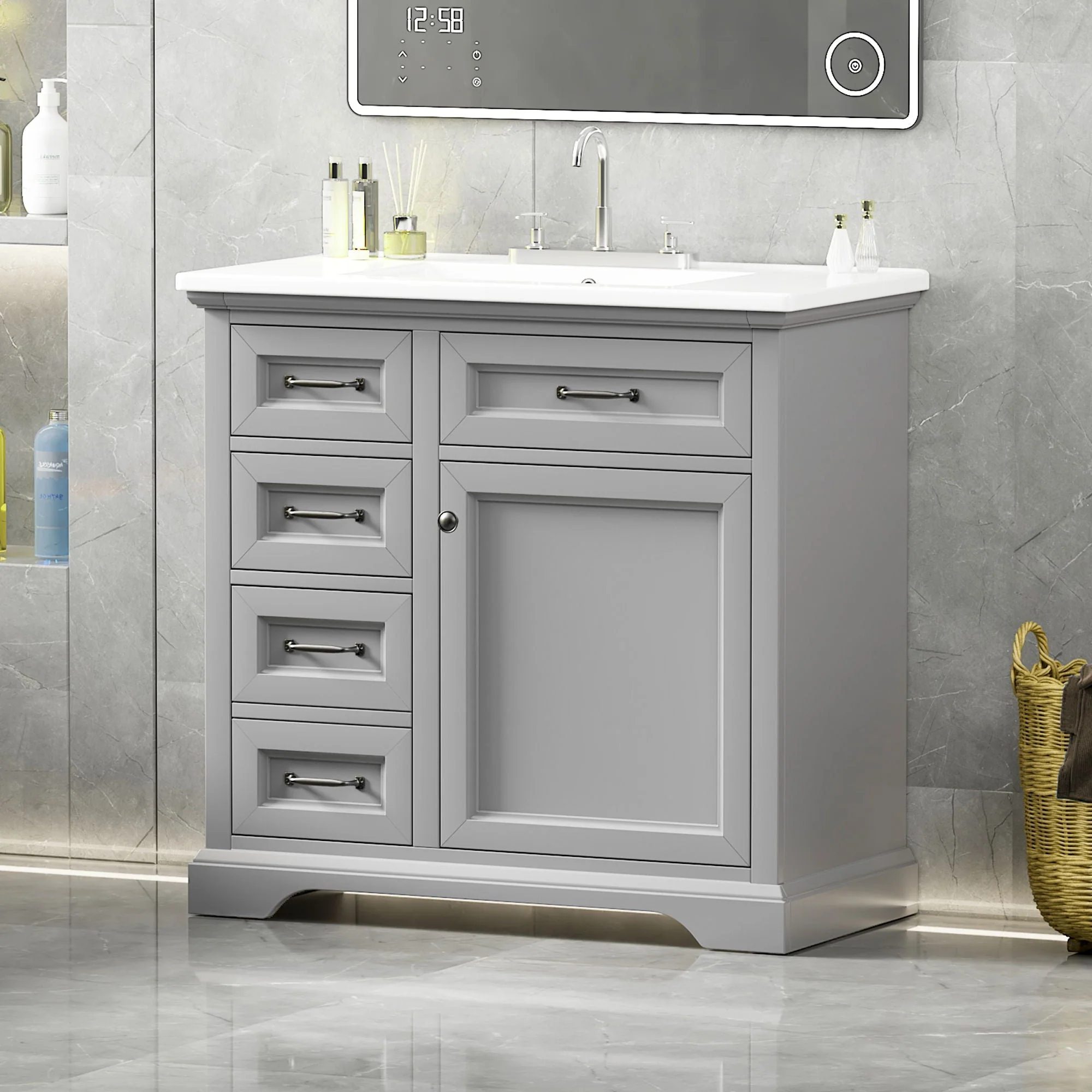 36" Bathroom Vanity With Sink, 2 Tip-Out Drawers, Soft Close Hinges - Image 3