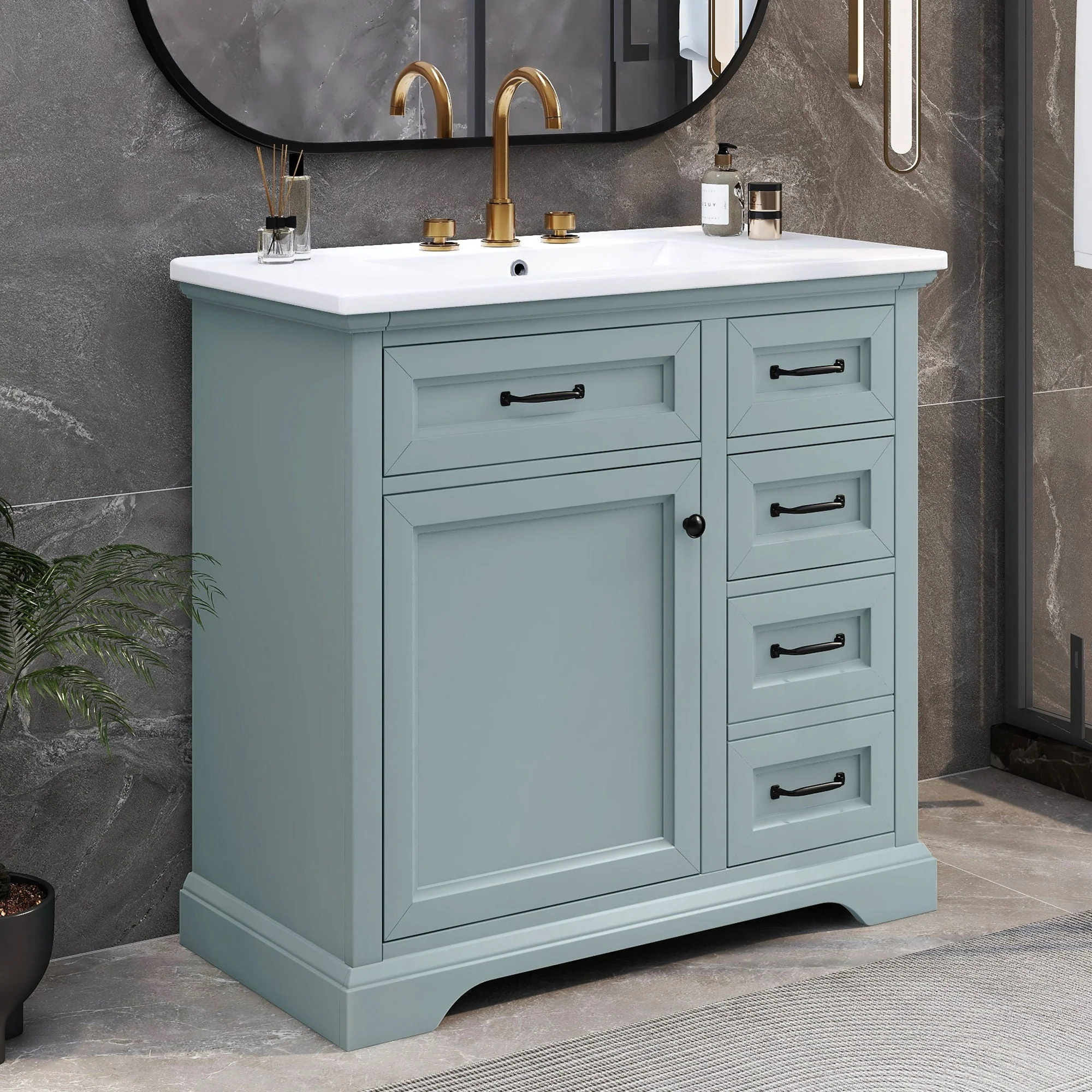 36" Bathroom Vanity With Sink, 2 Tip Out Drawers, Soft Close Hinges - Image 4