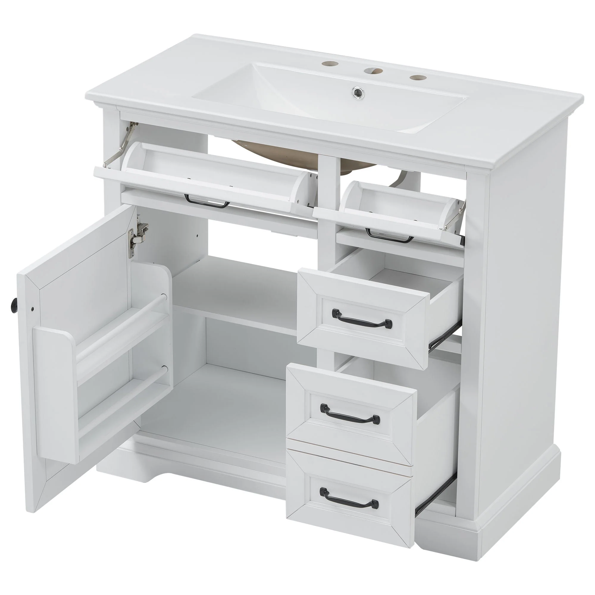 36" Bathroom Vanity With Sink, 2 Tip-Out Drawers, Soft Close Hinges - Image 2