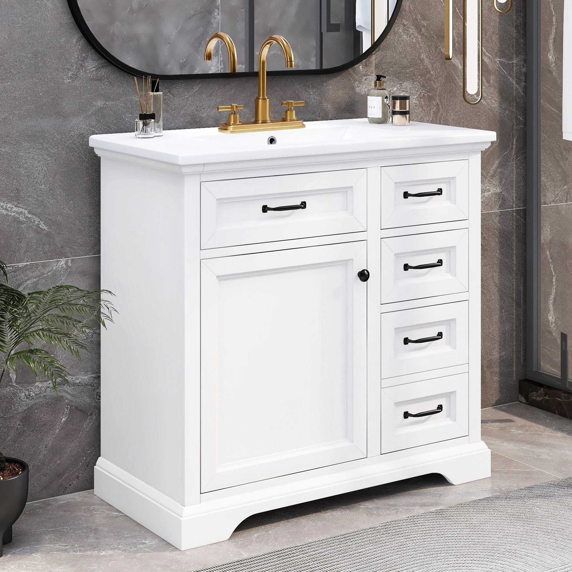 36" Bathroom Vanity With Sink, 2 Tip-Out Drawers, Soft Close Hinges - Image 7