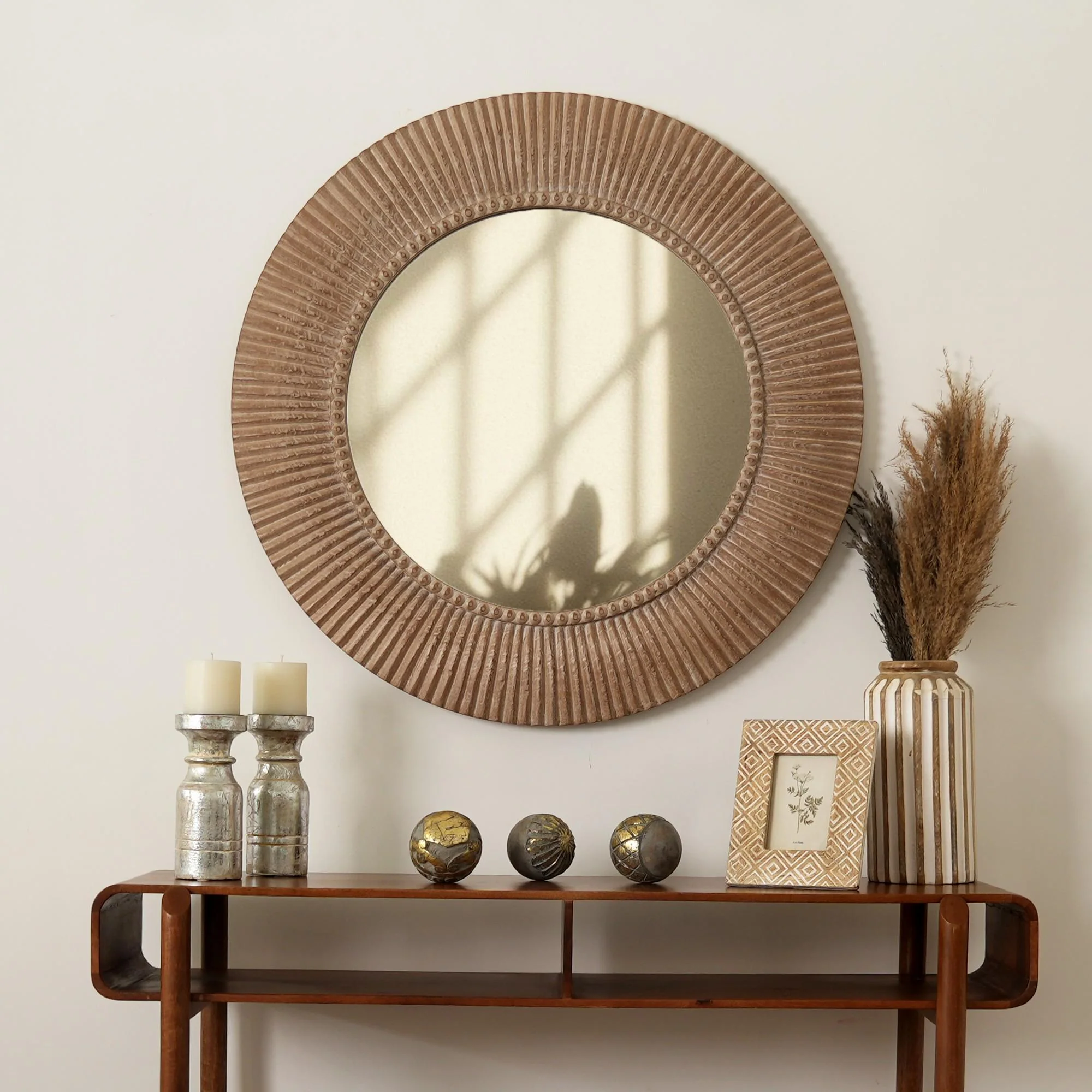 36” Handcrafted Wooden Wall Mirror - Image 2