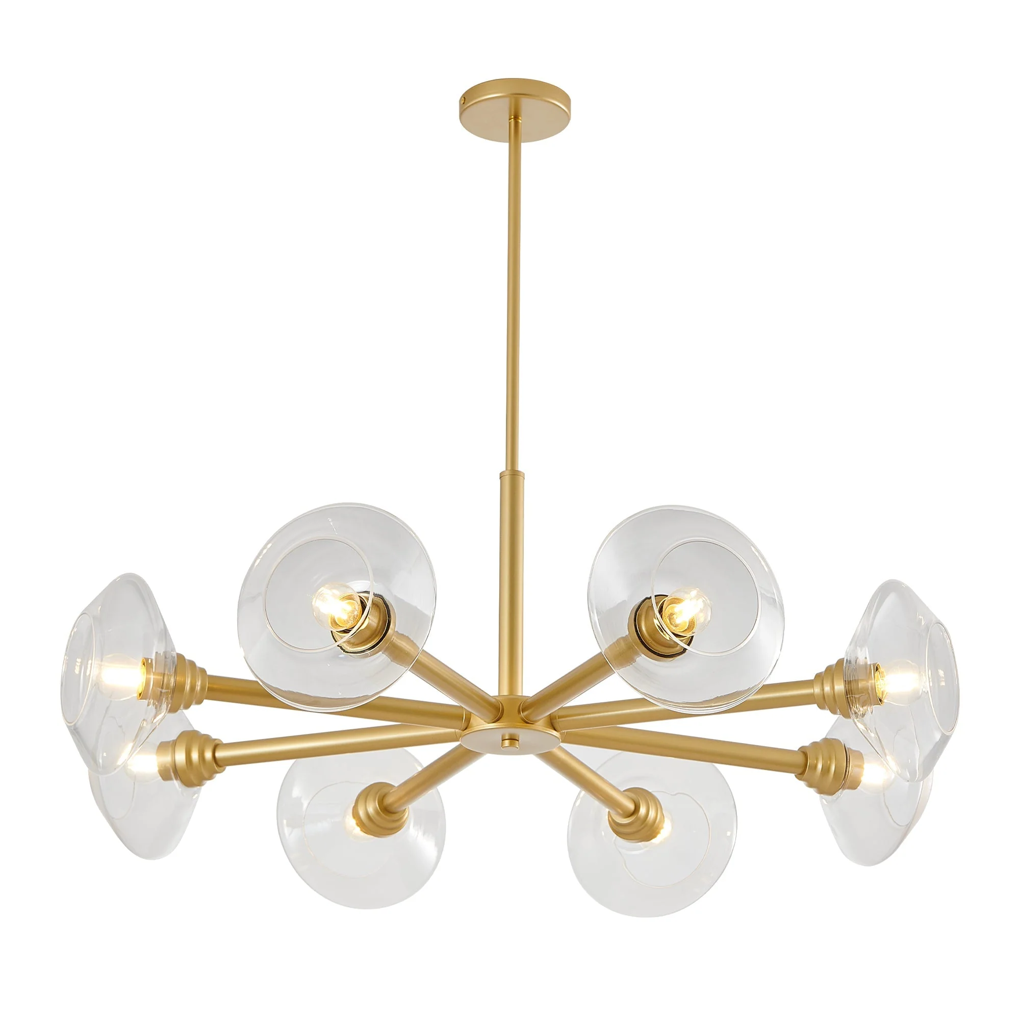 36' Modern Gold 8-Light Sputnik Chandelier with Clear Glass Shades, Mid-Century Hanging Pendant Light Fixture for Dining Room, Living Room, or Kitchen (Bulb Not Included) - Image 12