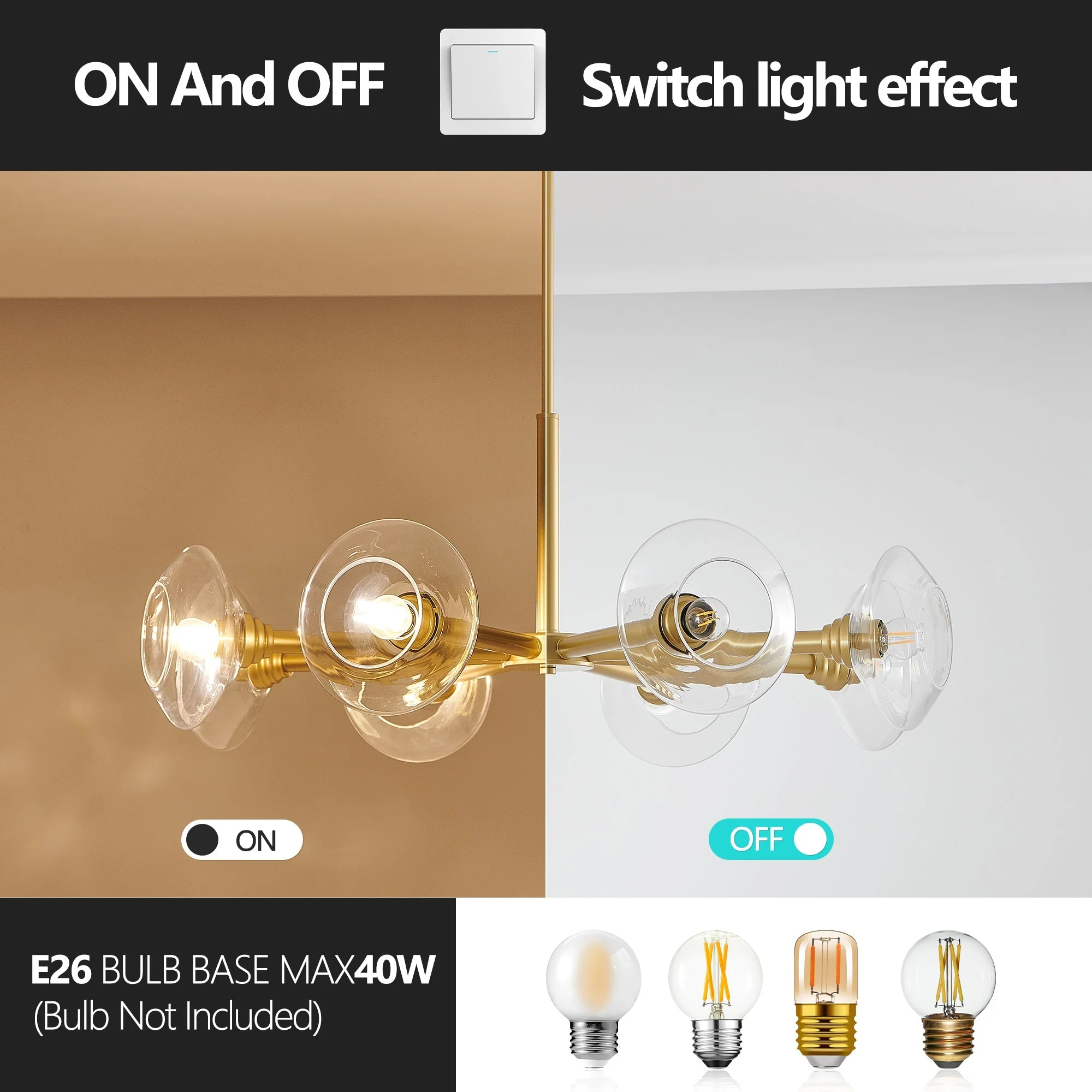 36' Modern Gold 8-Light Sputnik Chandelier with Clear Glass Shades, Mid-Century Hanging Pendant Light Fixture for Dining Room, Living Room, or Kitchen (Bulb Not Included) - Image 8