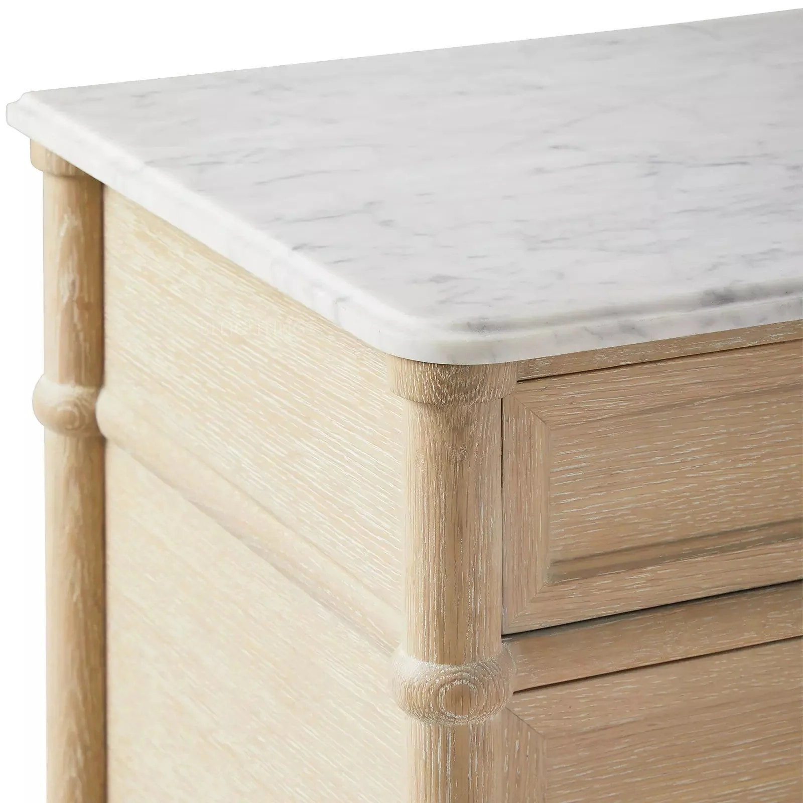 36" Oak Veneer Sideboard with Carrara Marble Top & Brass Pulls - Image 3