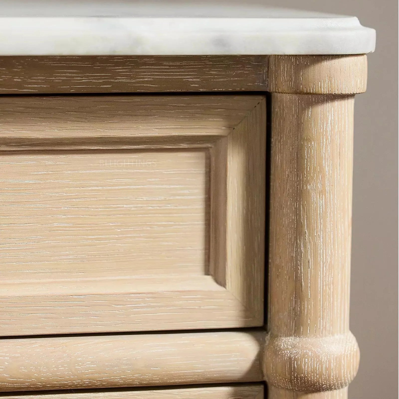 36" Oak Veneer Sideboard with Carrara Marble Top & Brass Pulls - Image 5