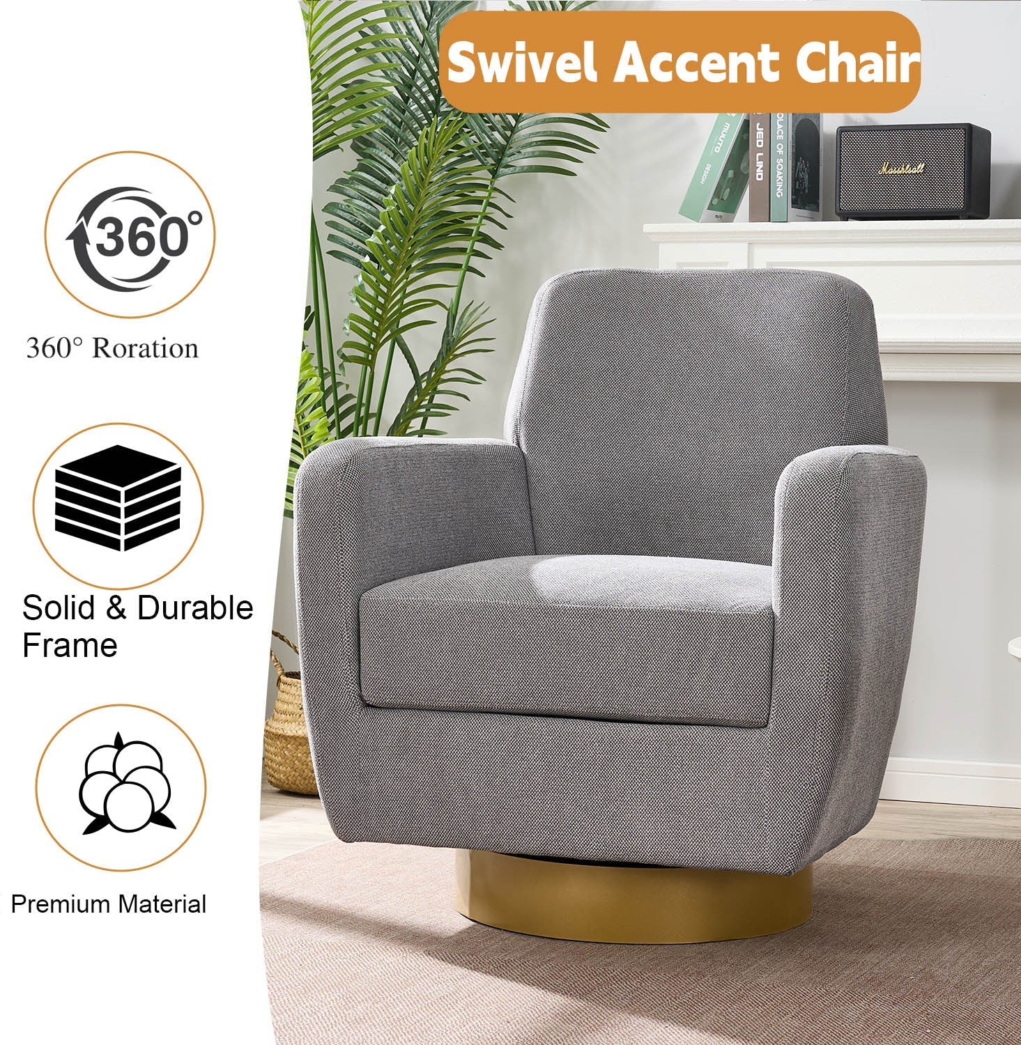 360 Degree Rotation Armchair Cotton Linen - Image 4