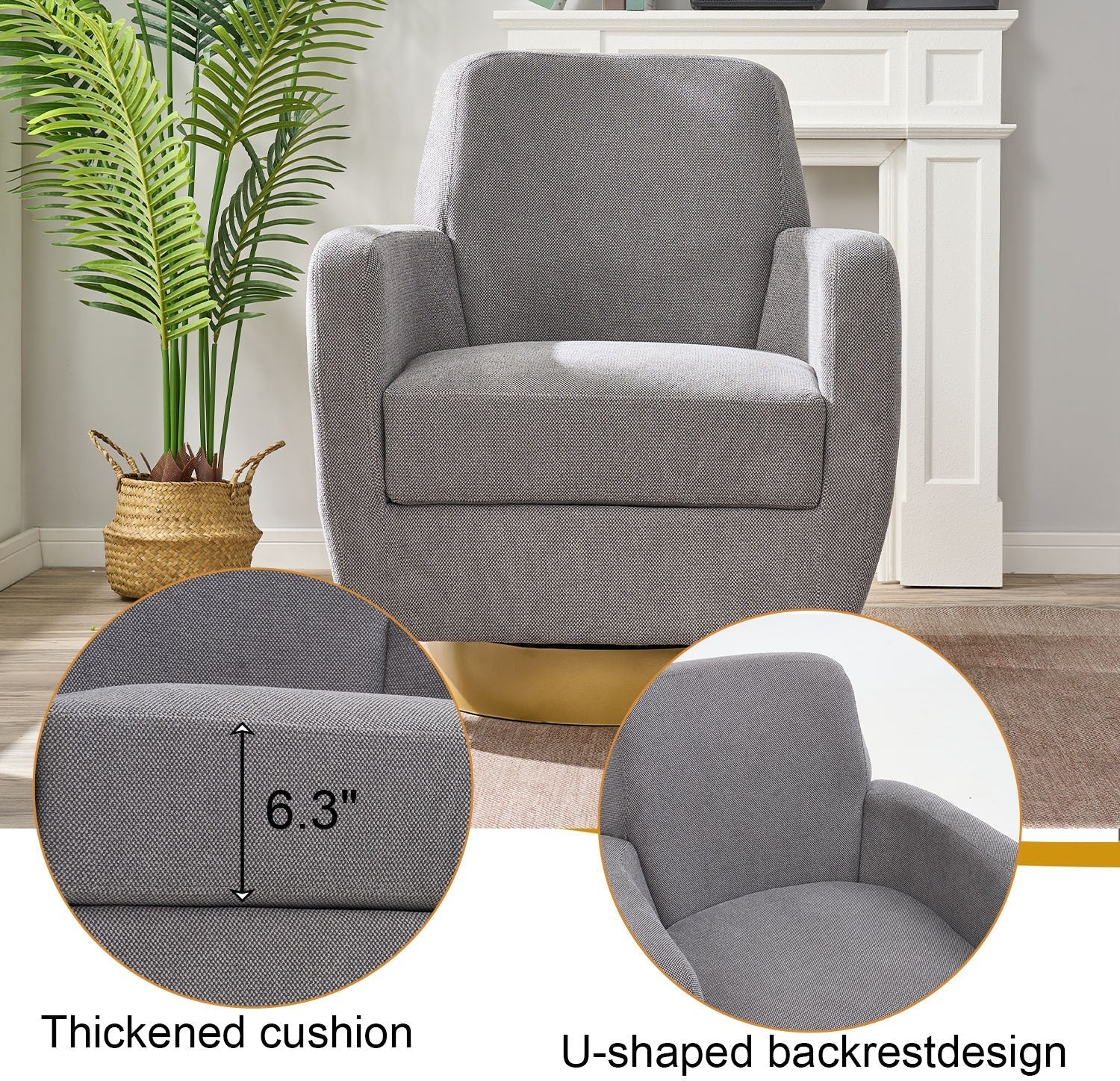 360 Degree Rotation Armchair Cotton Linen - Image 5