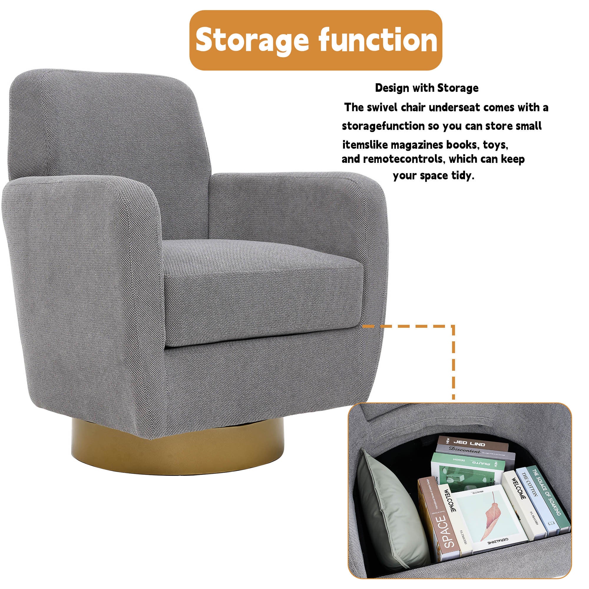 360 Degree Rotation Armchair Cotton Linen - Image 6