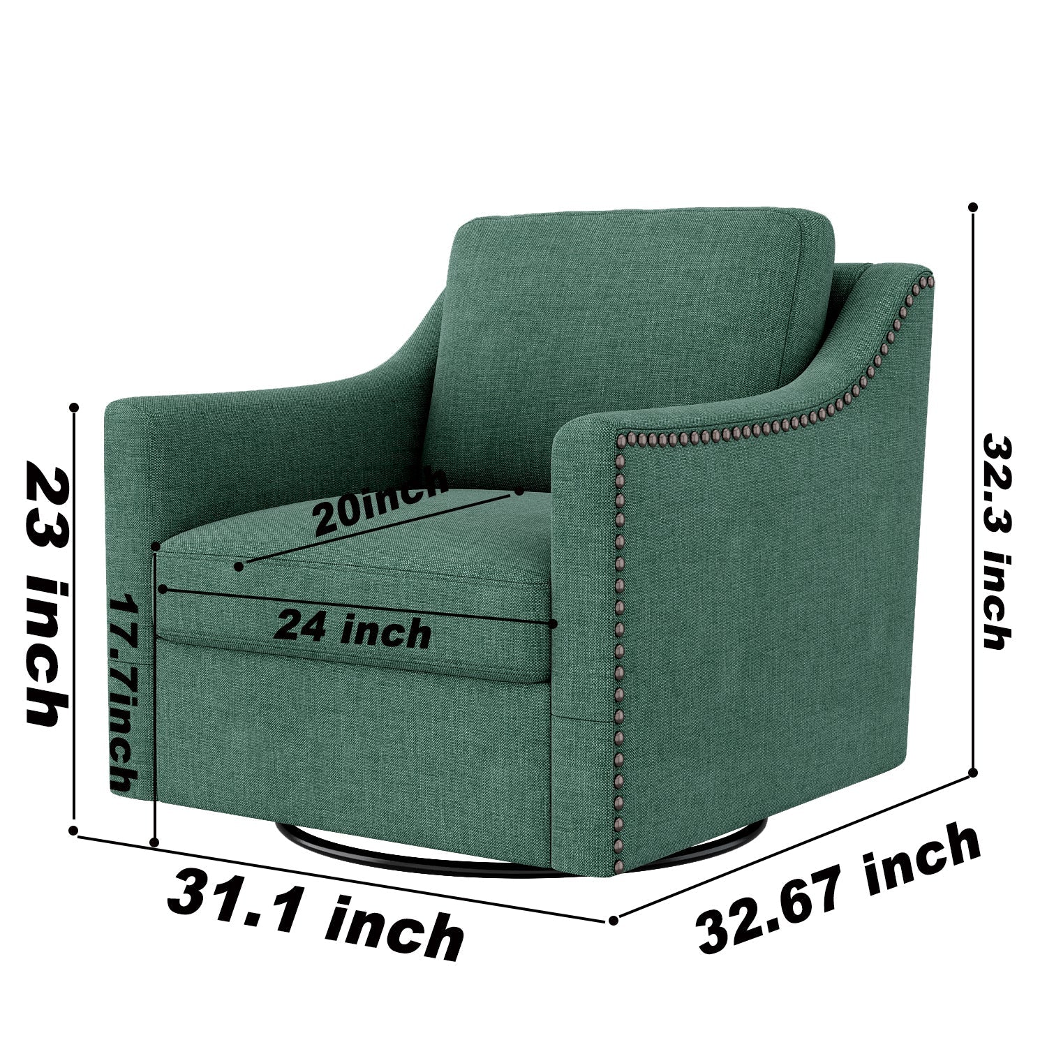 360 Degree Swivel Armchair Cotton Linen Fabric with Brass Nail Detailing - Image 10