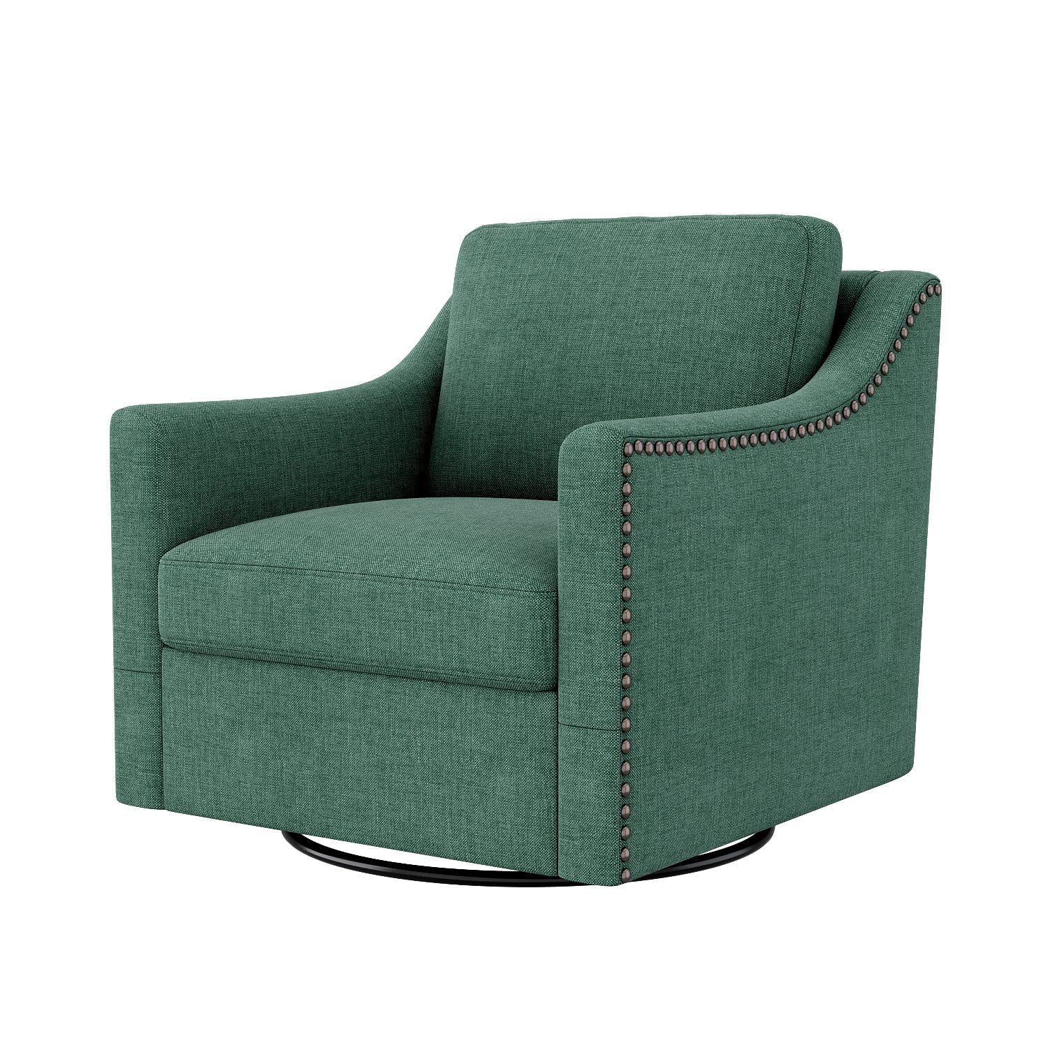 360 Degree Swivel Armchair Cotton Linen Fabric with Brass Nail Detailing - Image 11