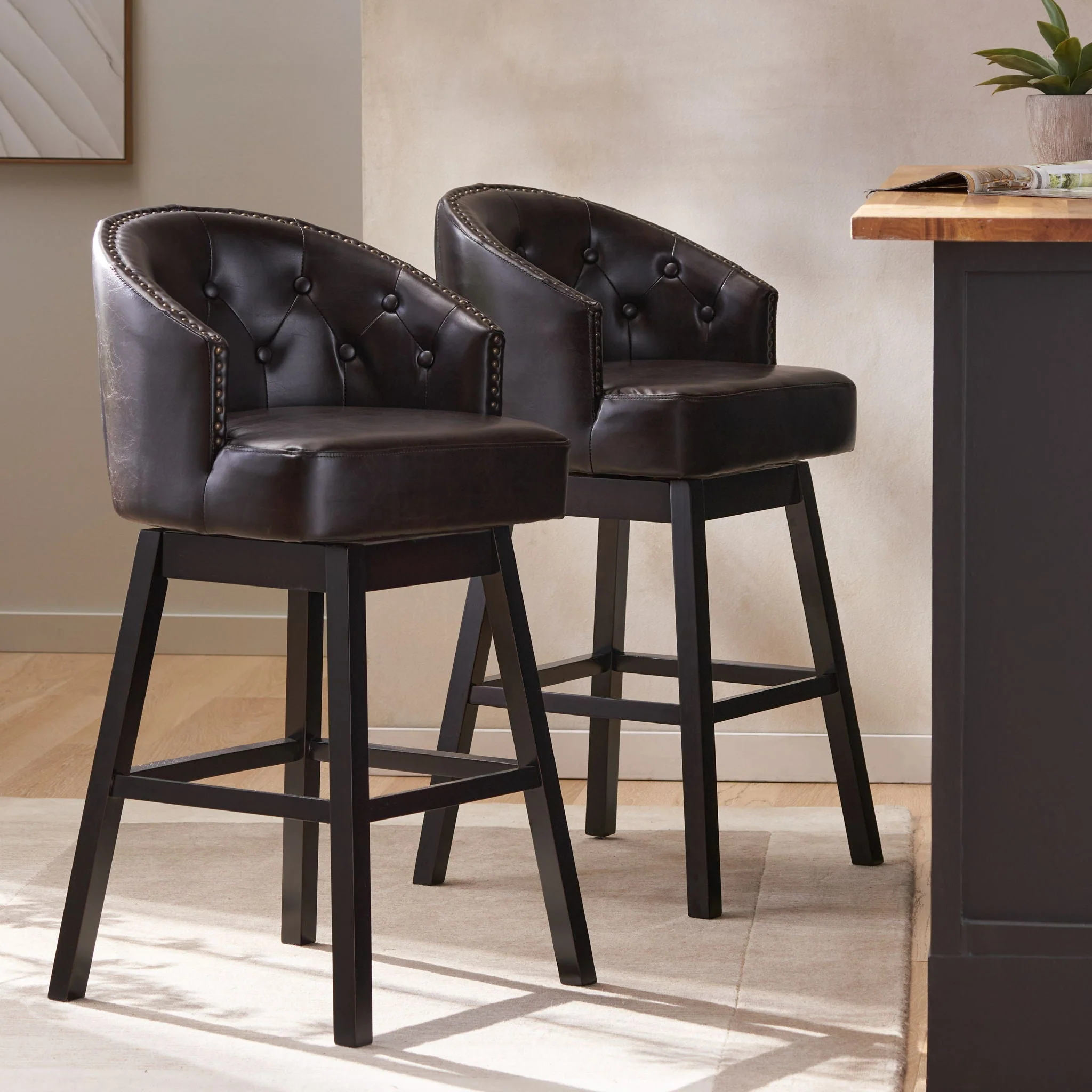 360 Degree Swivel Bar Stool With Stunning Nailhead Trim (Set of 2) - Image 3