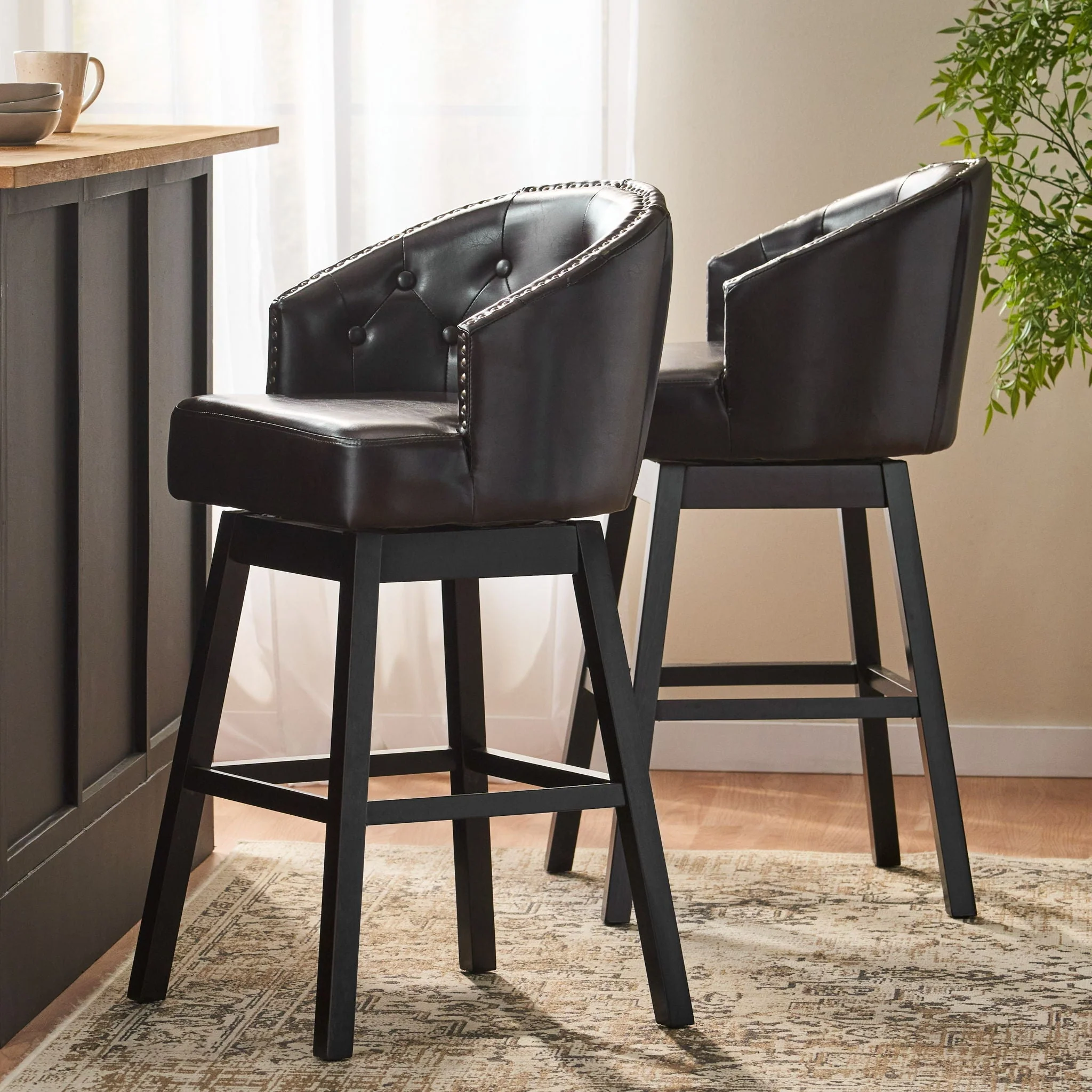 360 Degree Swivel Bar Stool With Stunning Nailhead Trim (Set of 2) - Image 4