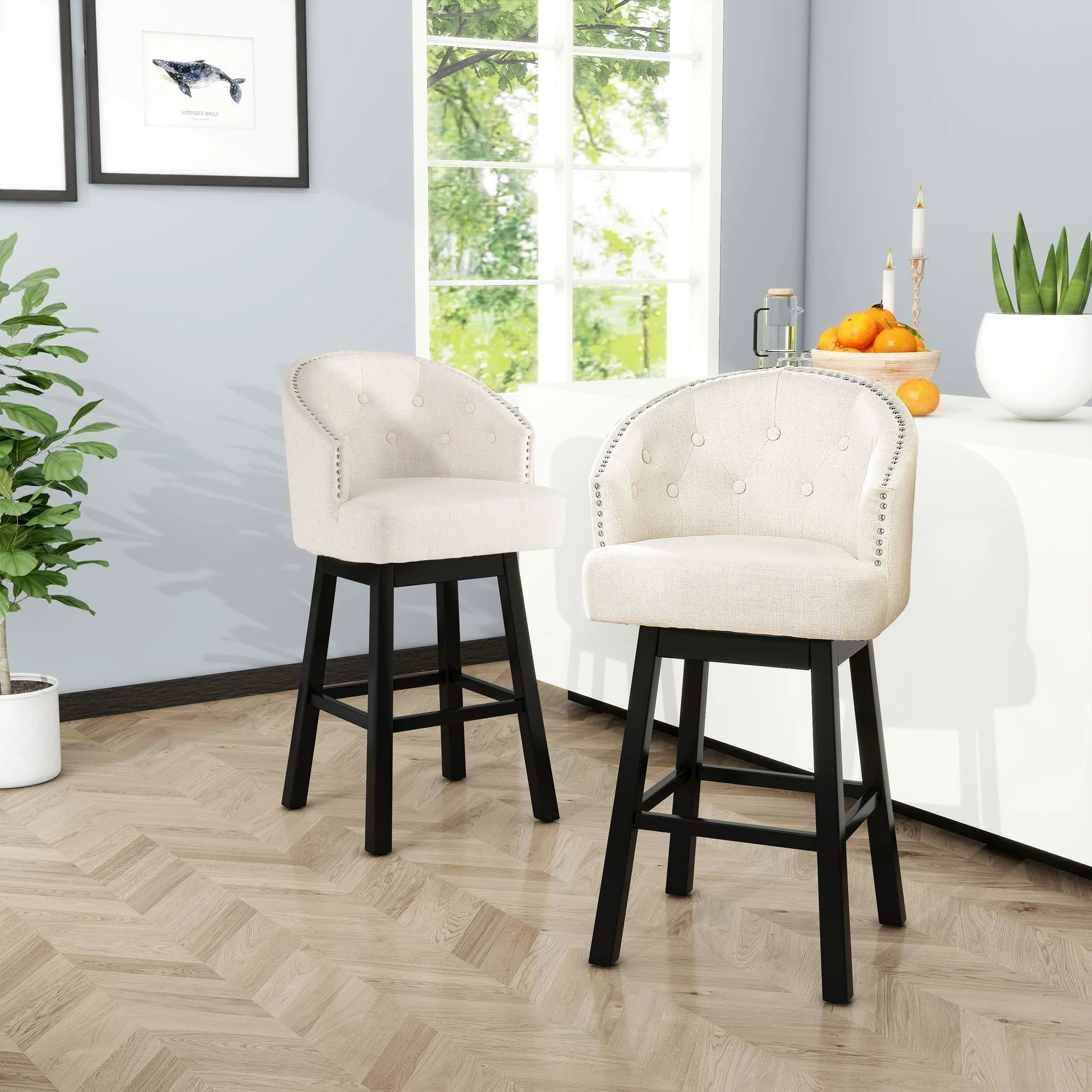 360 Degree Swivel Bar Stool With Stunning Nailhead Trim (Set of 2) - Image 5