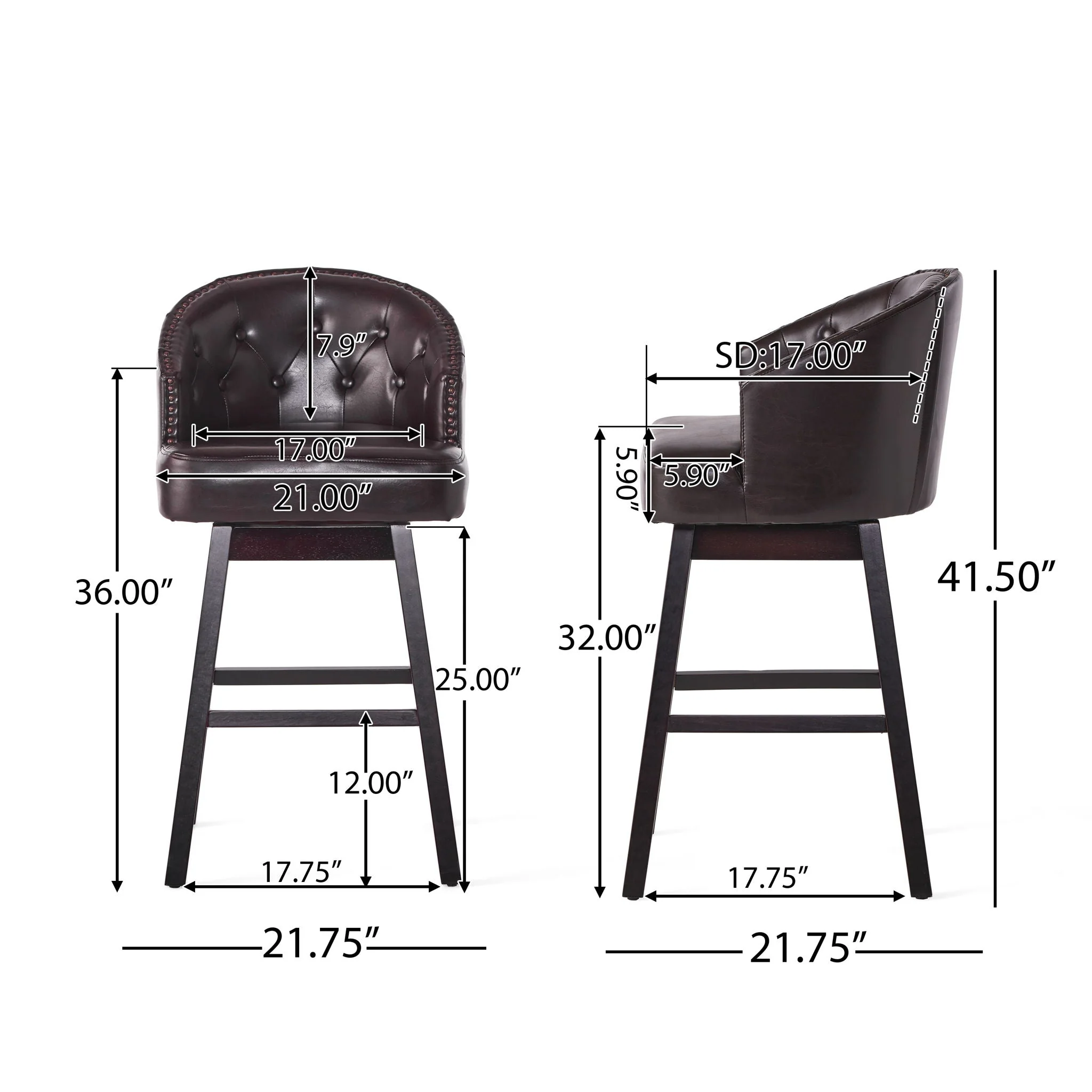 360 Degree Swivel Bar Stool With Stunning Nailhead Trim (Set of 2) - Image 6