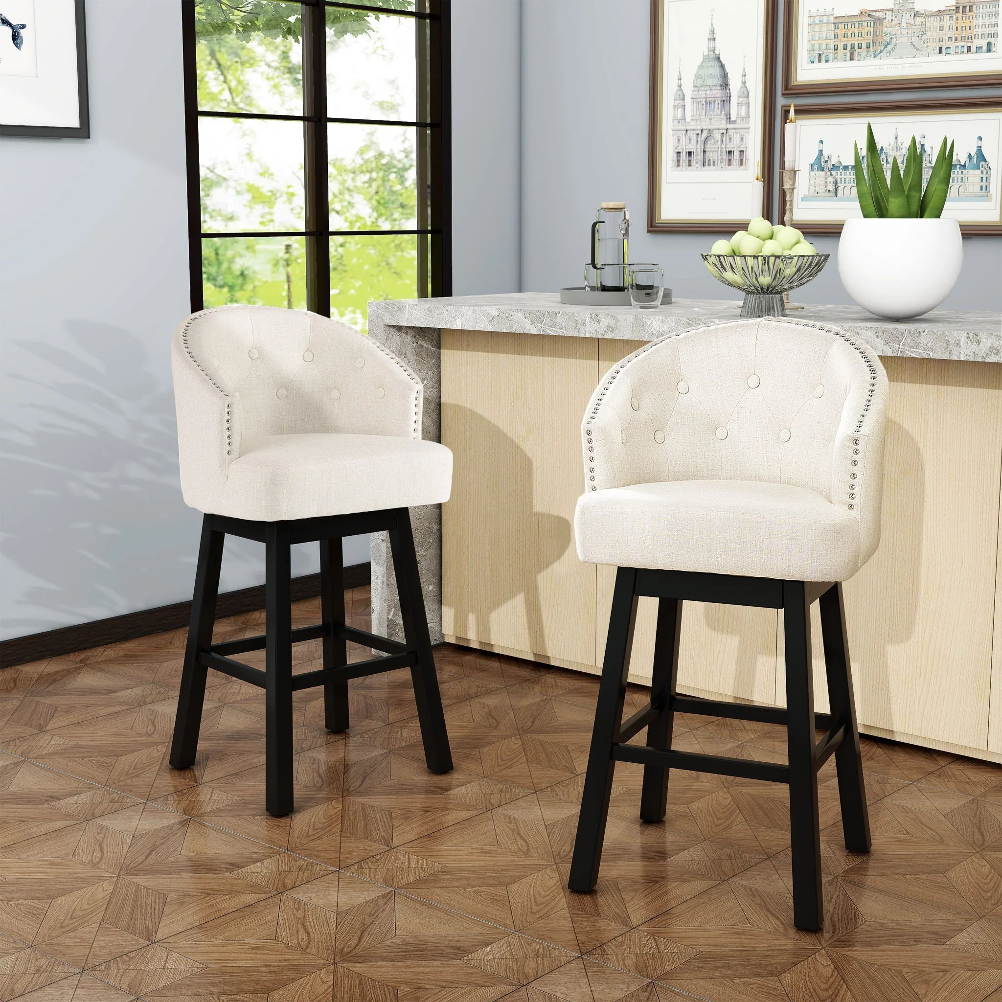 360 Degree Swivel Bar Stool With Stunning Nailhead Trim (Set of 2) - Image 7