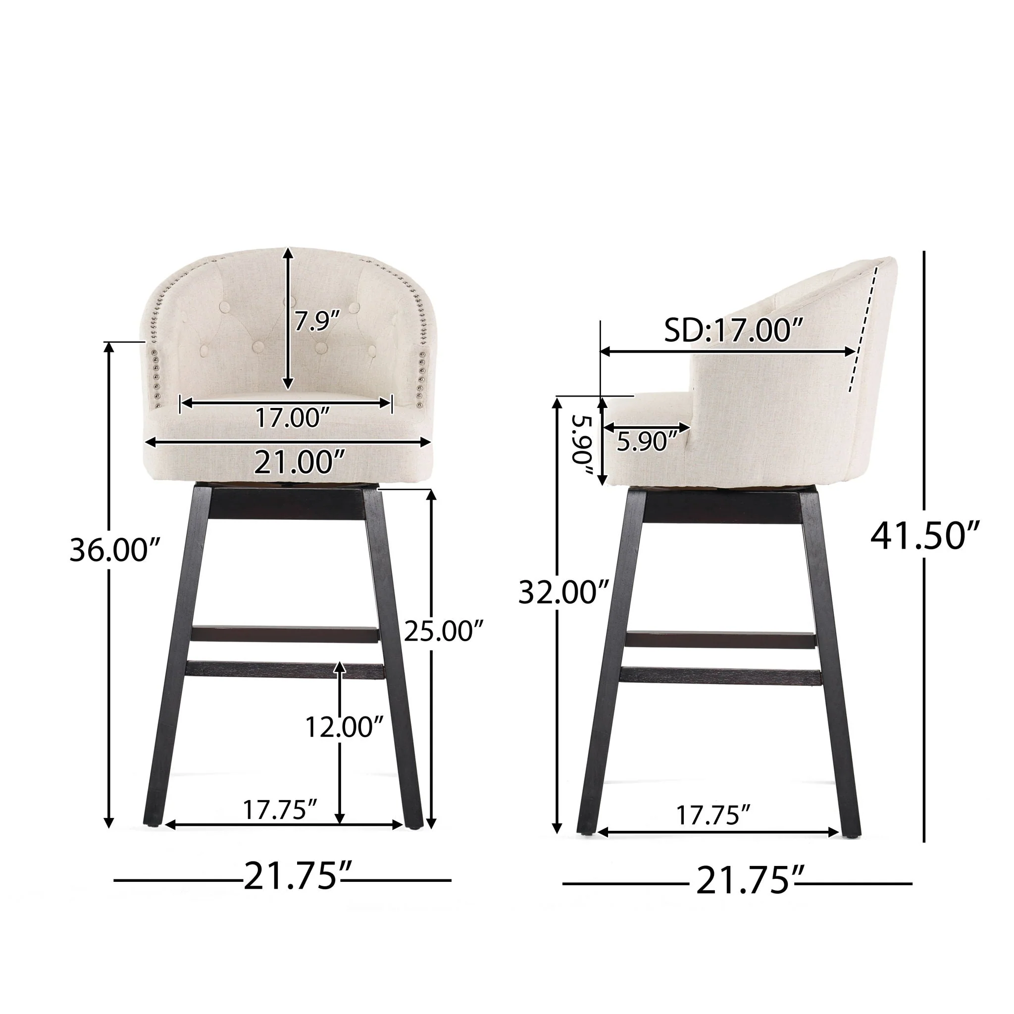 360 Degree Swivel Bar Stool With Stunning Nailhead Trim (Set of 2) - Image 8