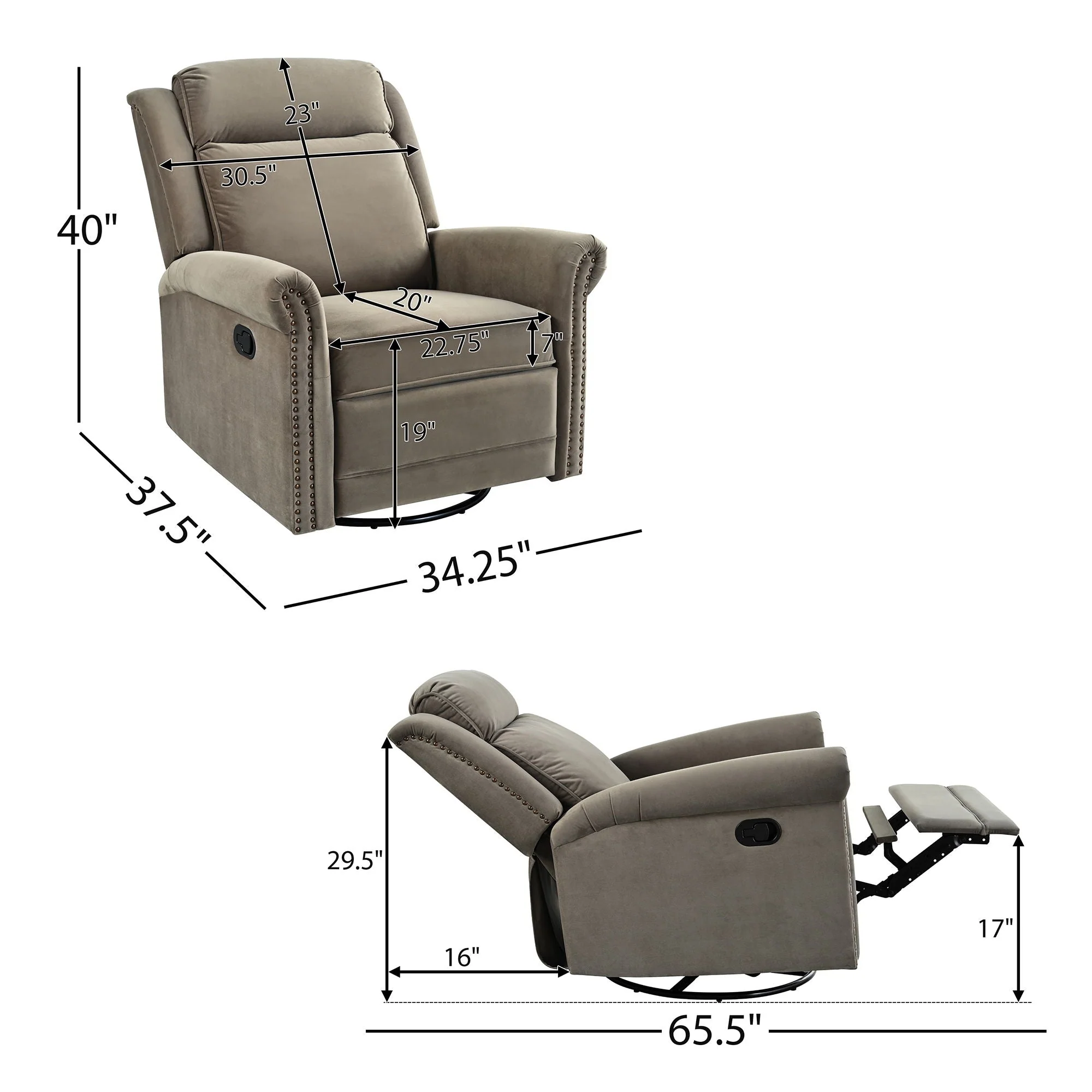 360 Degrees Swivel Recliner Manual Rocking With Adjustable Backrest - Image 3