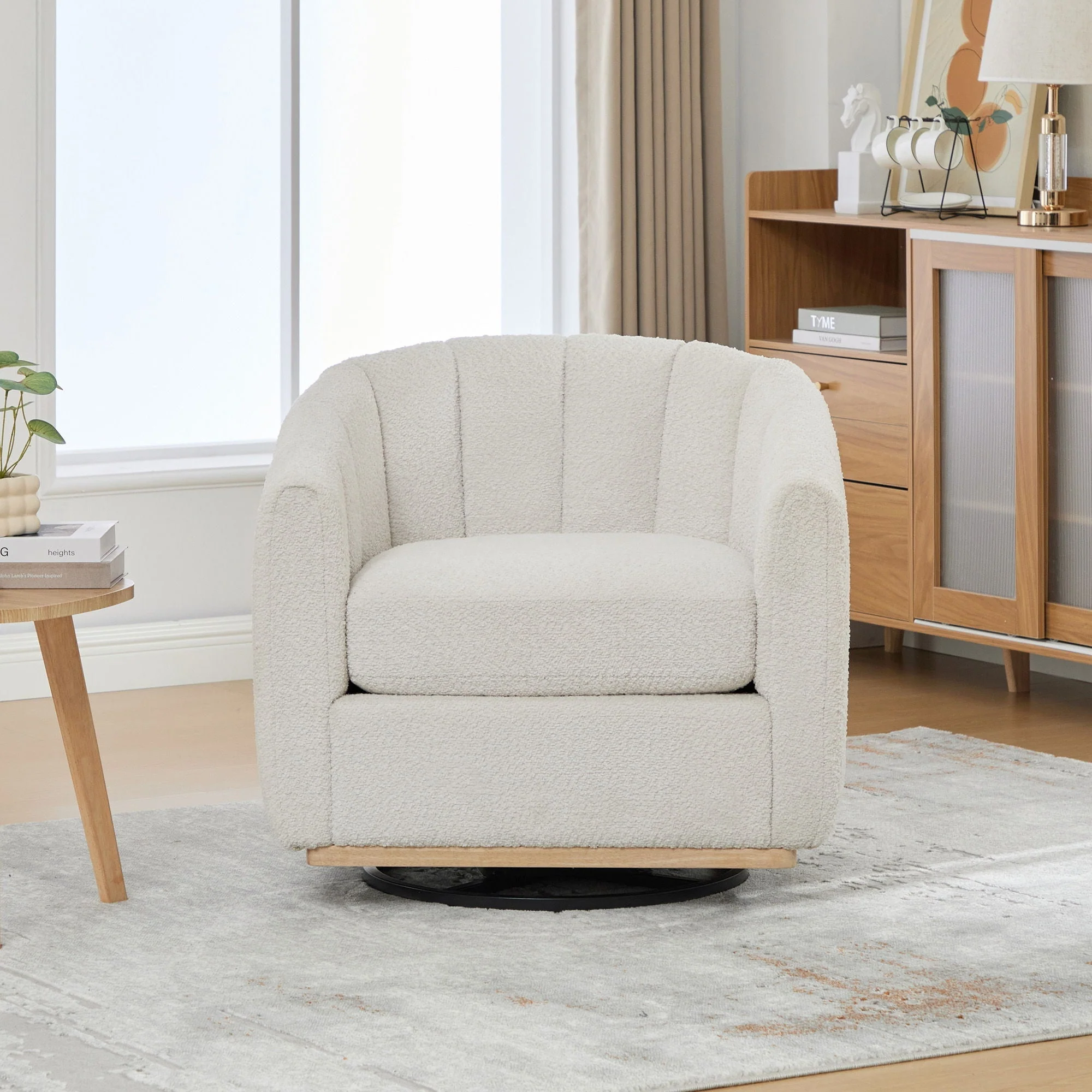 360 Degrees Swivel Upholstered Barrel Armchair For Living Room - Ivory - Image 3