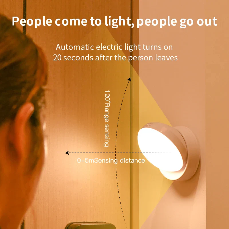 360° Rotating Magnetic LED Night Light Motion Sensor USB Rechargeable Lamp - Image 2