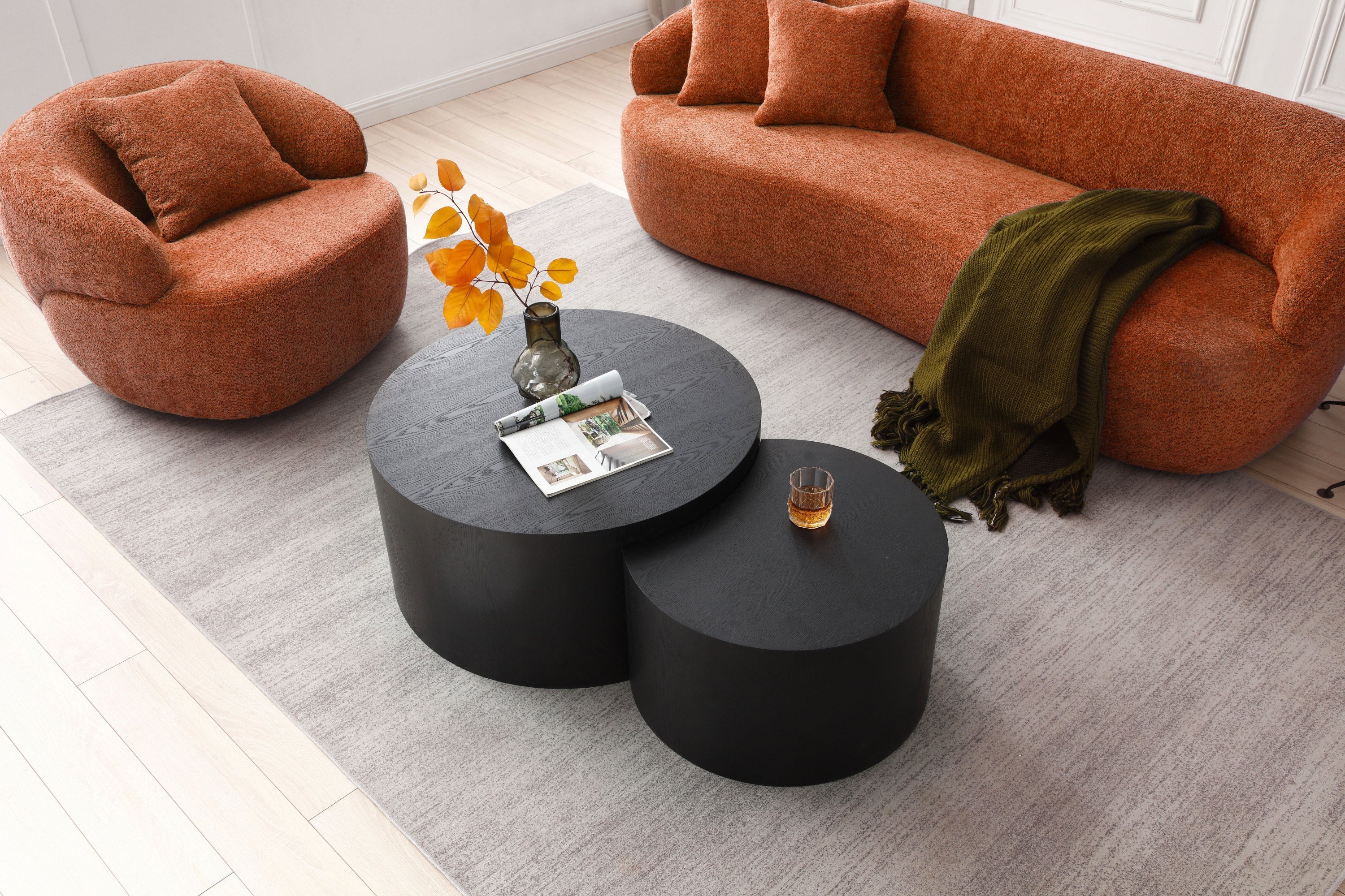 360° Swivel Mid Century Modern Curved 1-Seat Sofa - Orange - Image 4