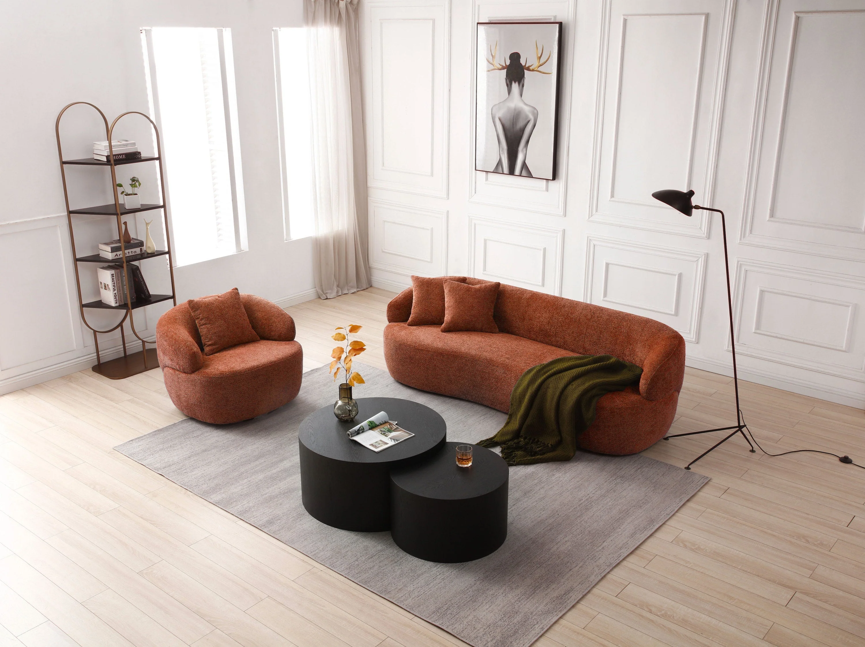 360° Swivel Mid Century Modern Curved 1-Seat Sofa - Orange - Image 9