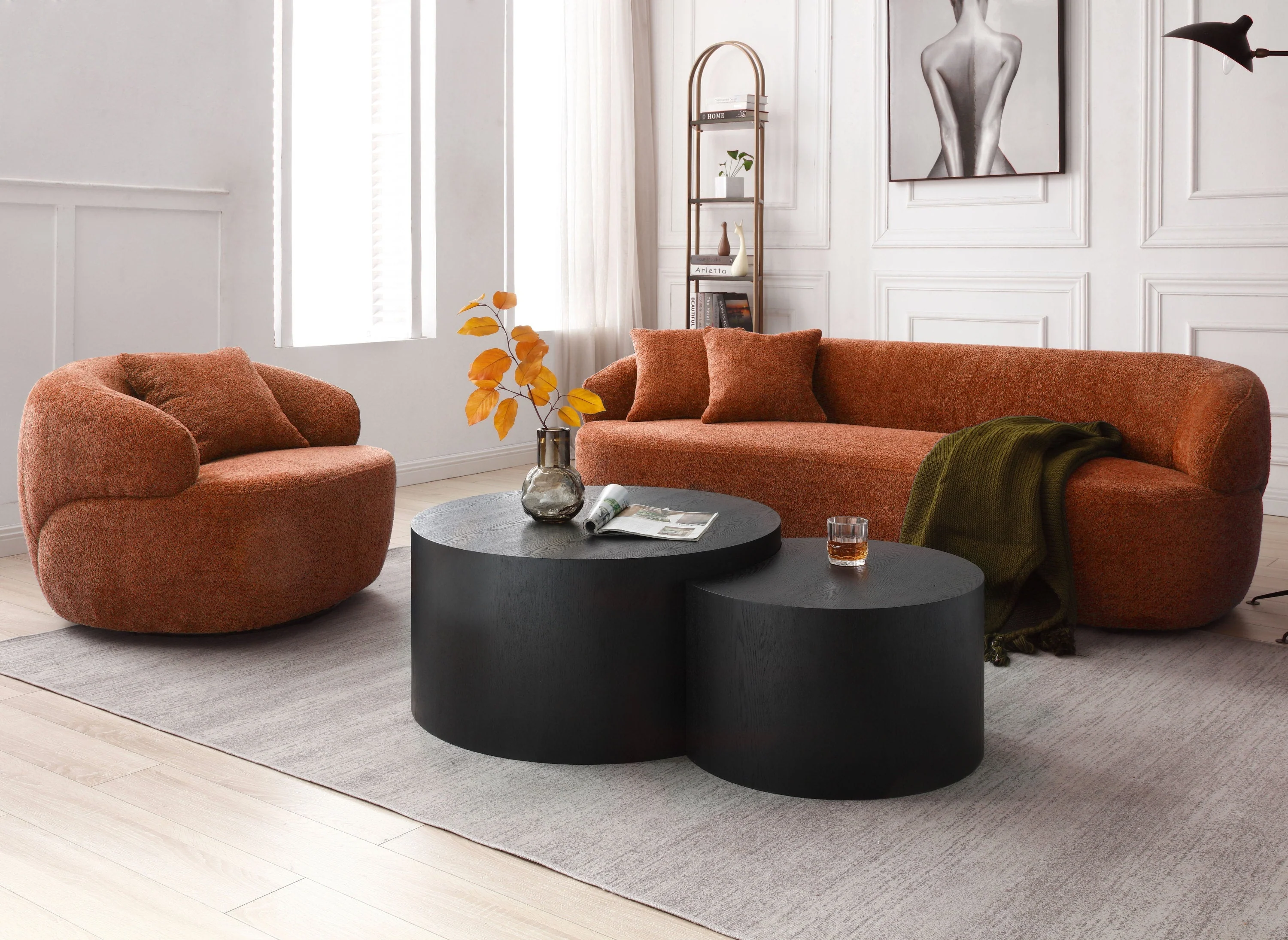 360° Swivel Mid Century Modern Curved Sofa Orange - Image 5