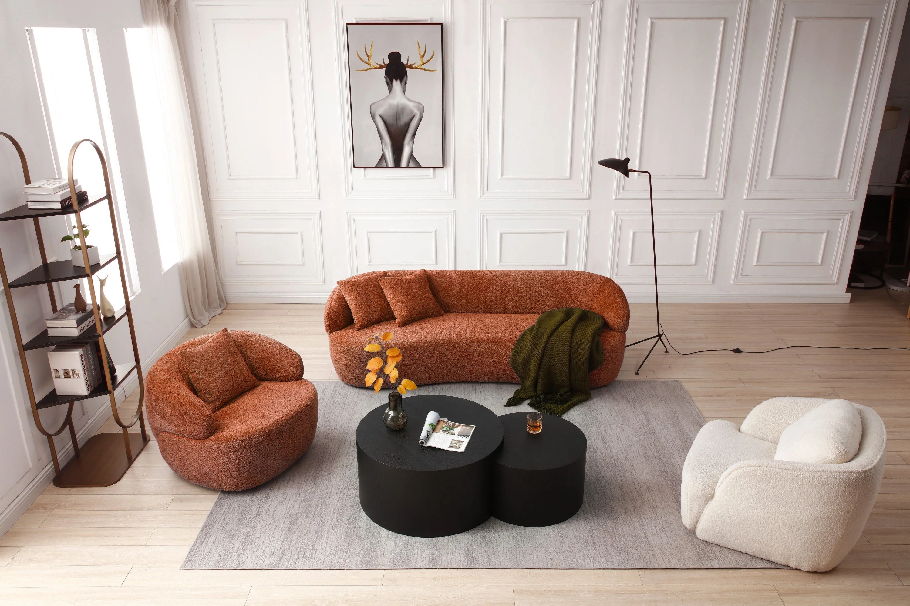 360° Swivel Mid Century Modern Curved Sofa Orange - Image 6