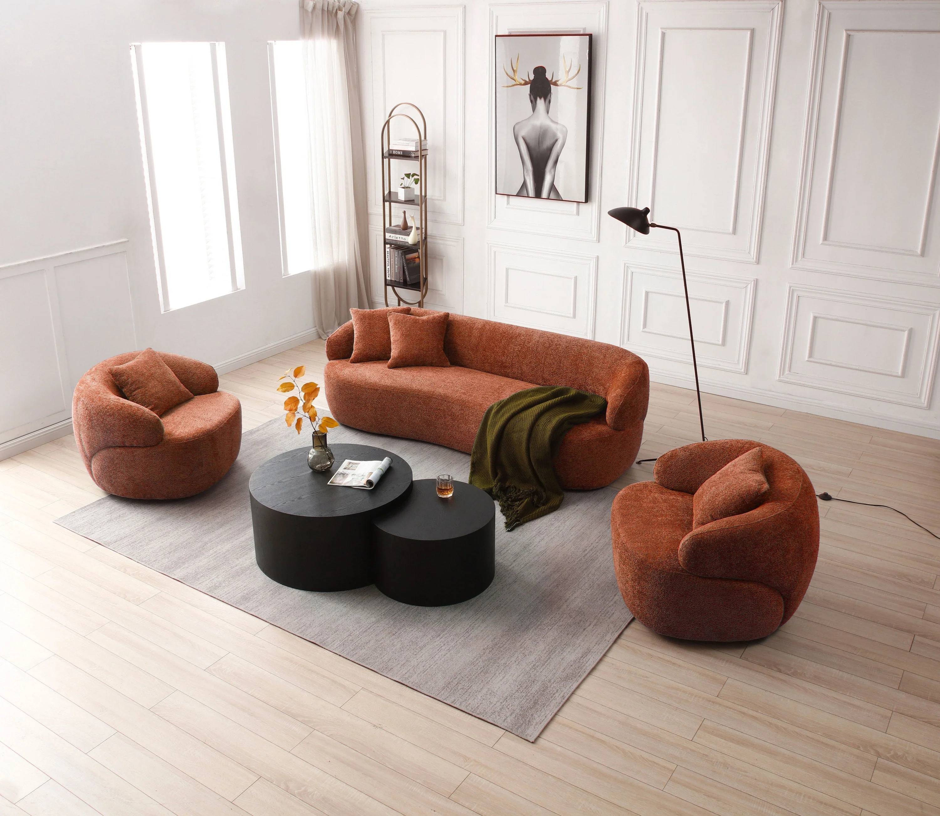 360° Swivel Mid Century Modern Curved Sofa Orange - Image 7