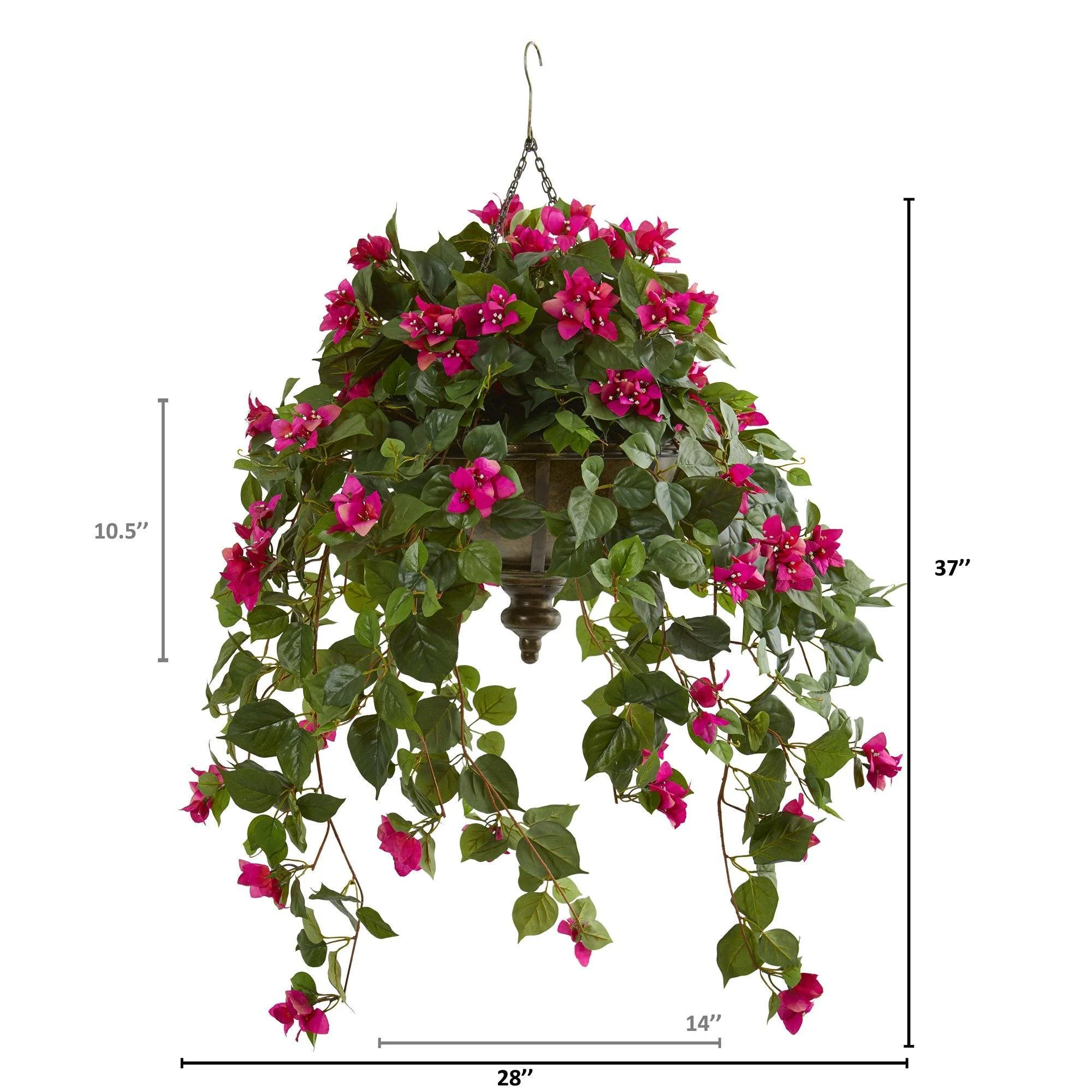 37” Bougainvillea Artificial Plant in Hanging Metal Bowl - Image 2