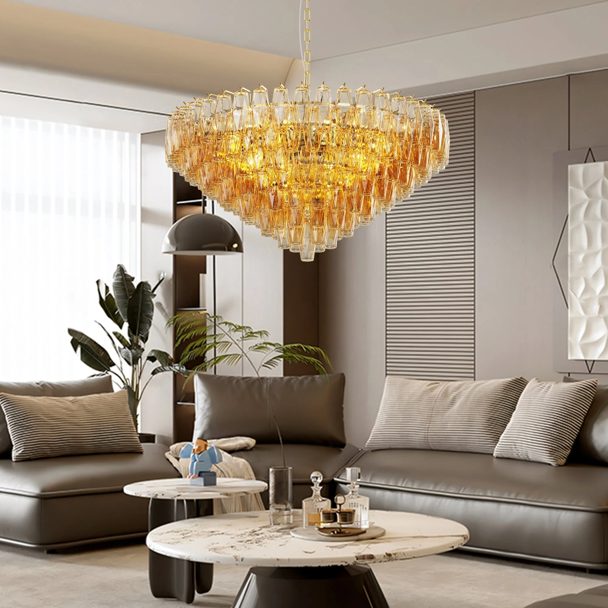 37" Extra Large 14-Light Gold Modern Round Chandelier - Image 3
