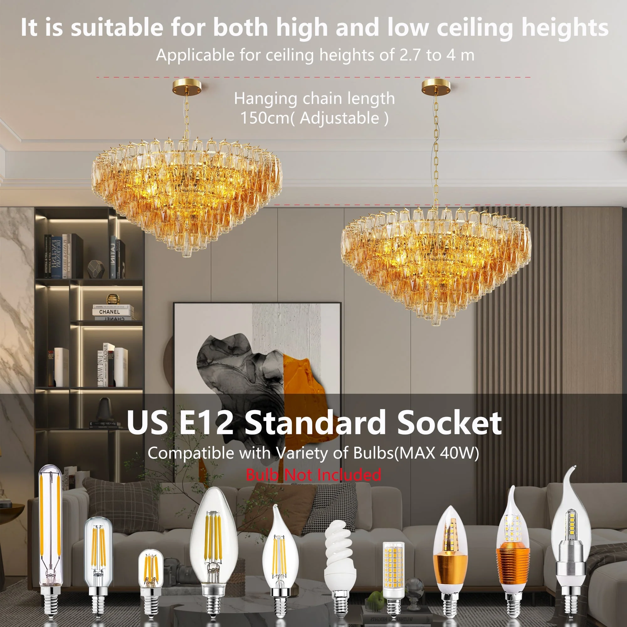 37" Extra Large 14-Light Gold Modern Round Chandelier - Image 6