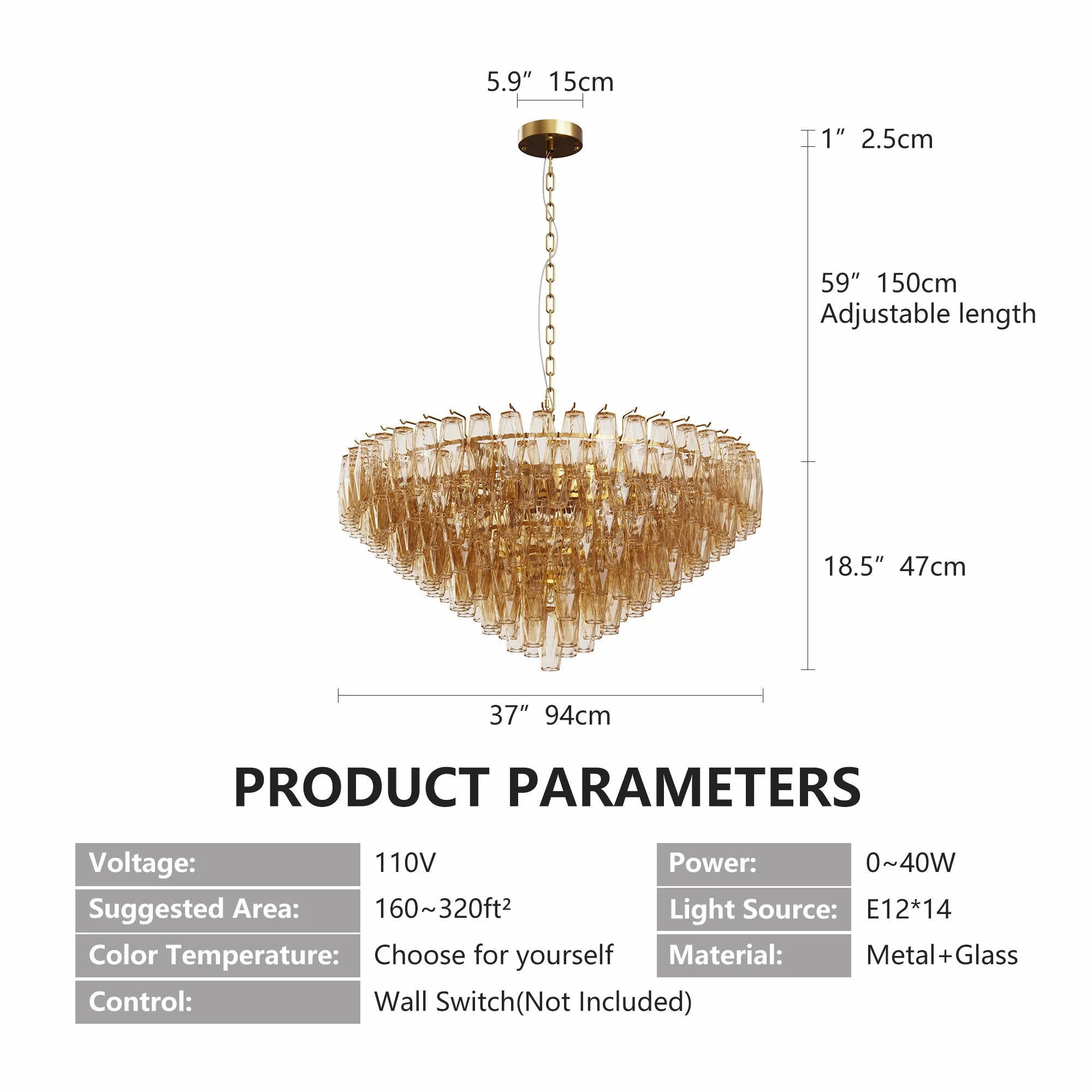 37" Extra Large 14-Light Gold Modern Round Chandelier - Image 9