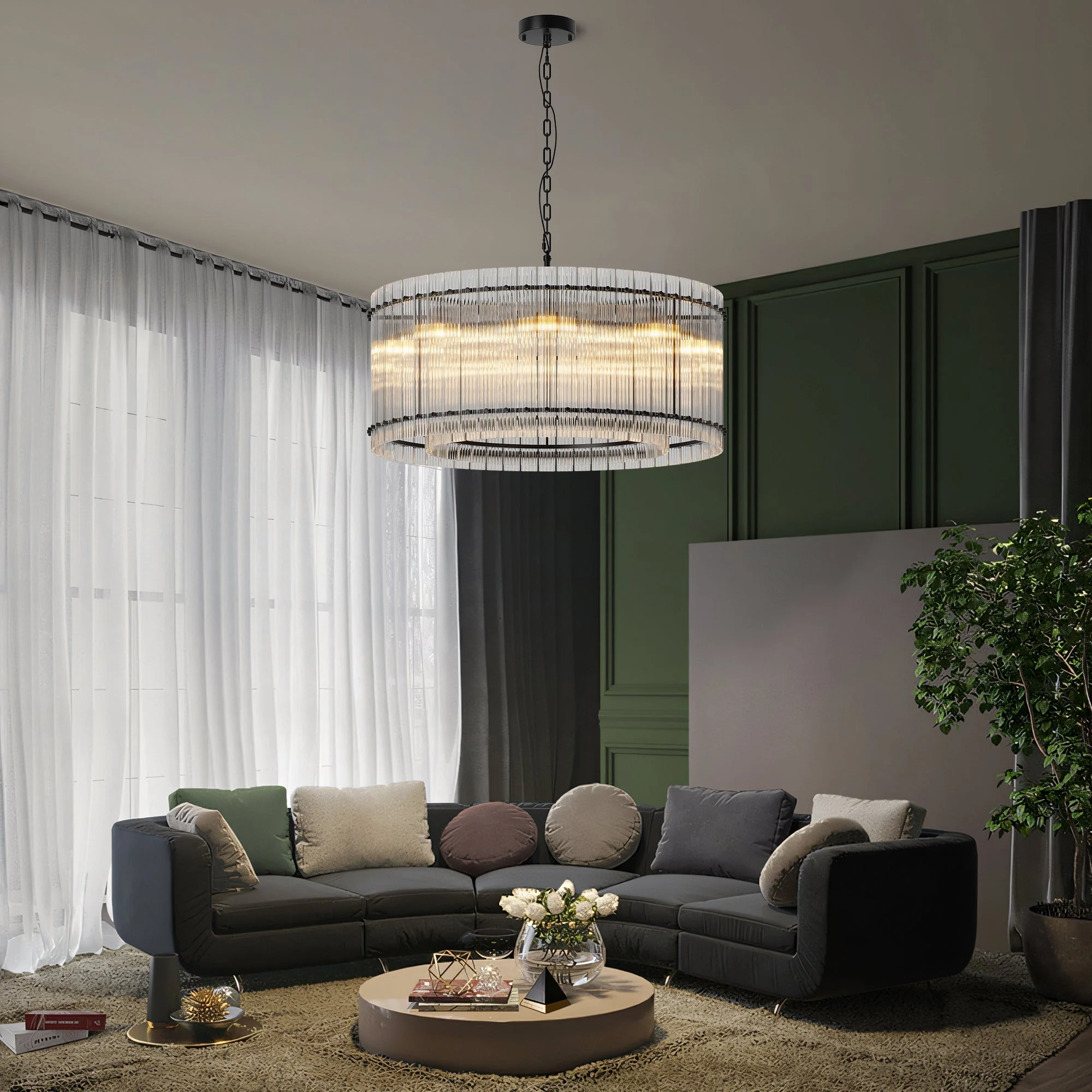 37-Inch Modern Black Round 8-Light Crystal Chandelier - Image 3