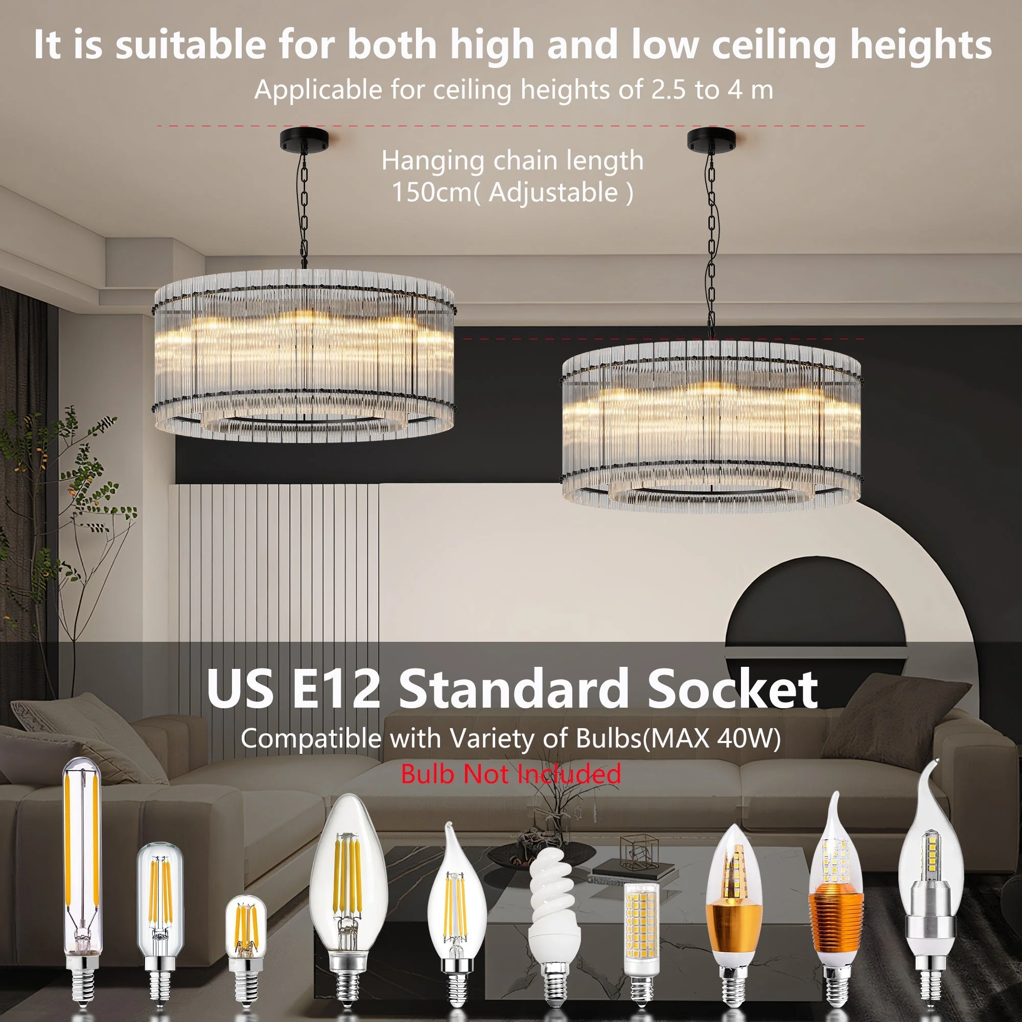 37-Inch Modern Black Round 8-Light Crystal Chandelier - Image 4