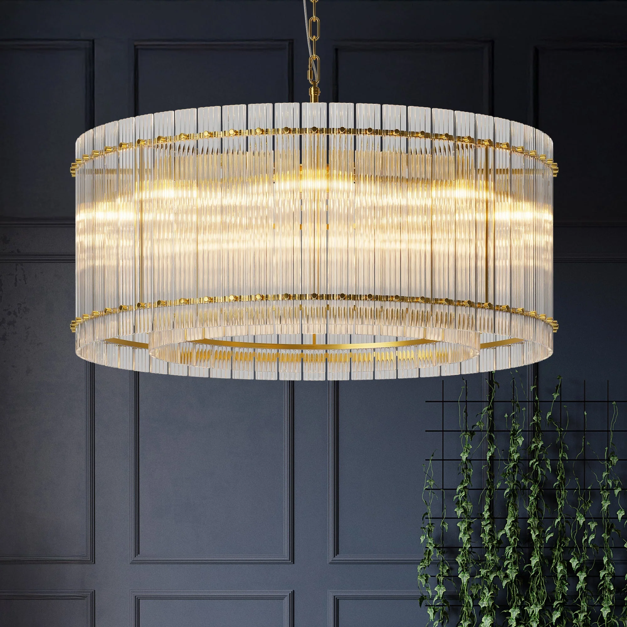 37' Modern Gold Round Chandelier,2-Tier 8-Light Water Ripple Crystal Glass Chandeliers,for Dining Room,Living Room,Bedroom,High Ceiling,Foyer Entryway,Luxury Chandelier - Image 2