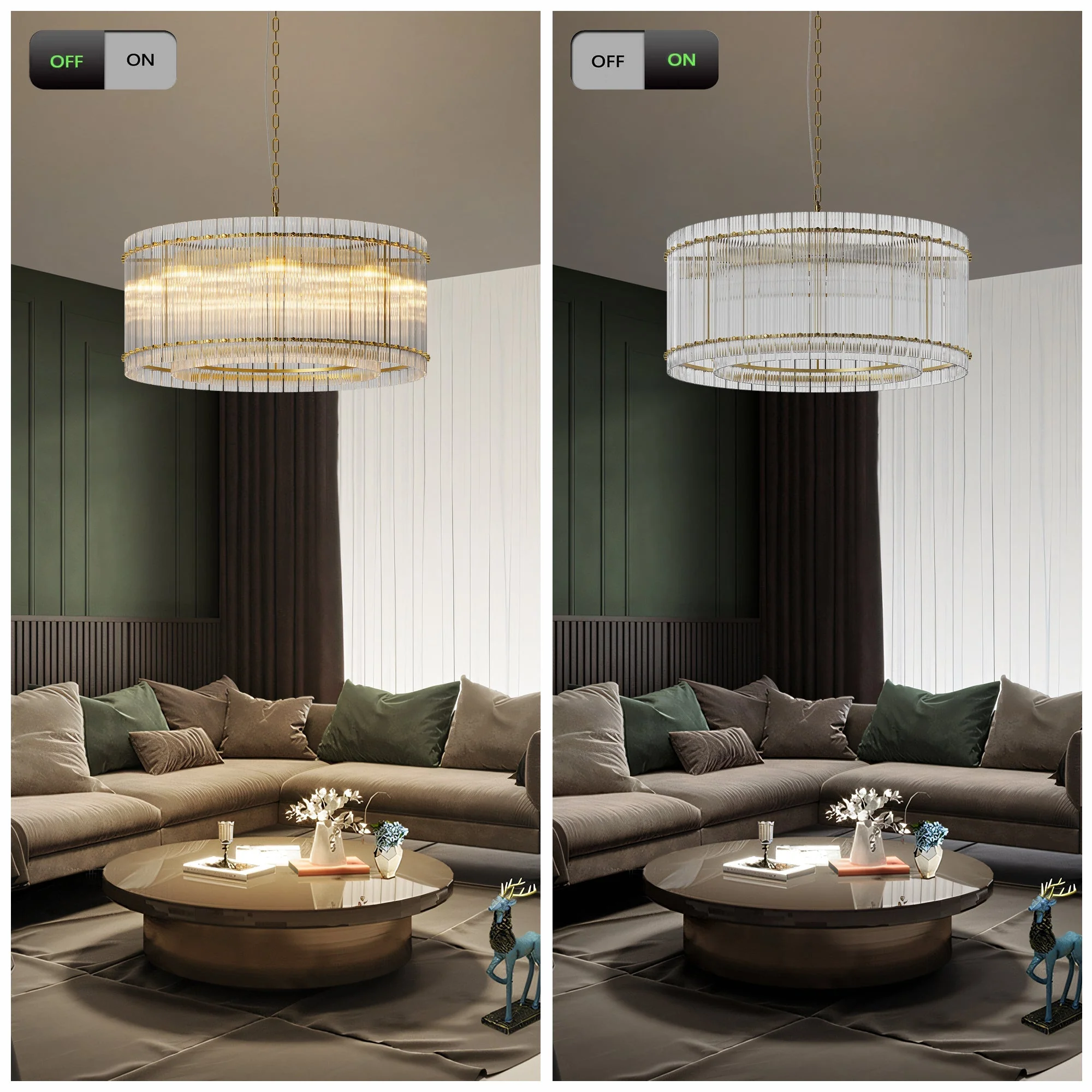 37' Modern Gold Round Chandelier,2-Tier 8-Light Water Ripple Crystal Glass Chandeliers,for Dining Room,Living Room,Bedroom,High Ceiling,Foyer Entryway,Luxury Chandelier - Image 5