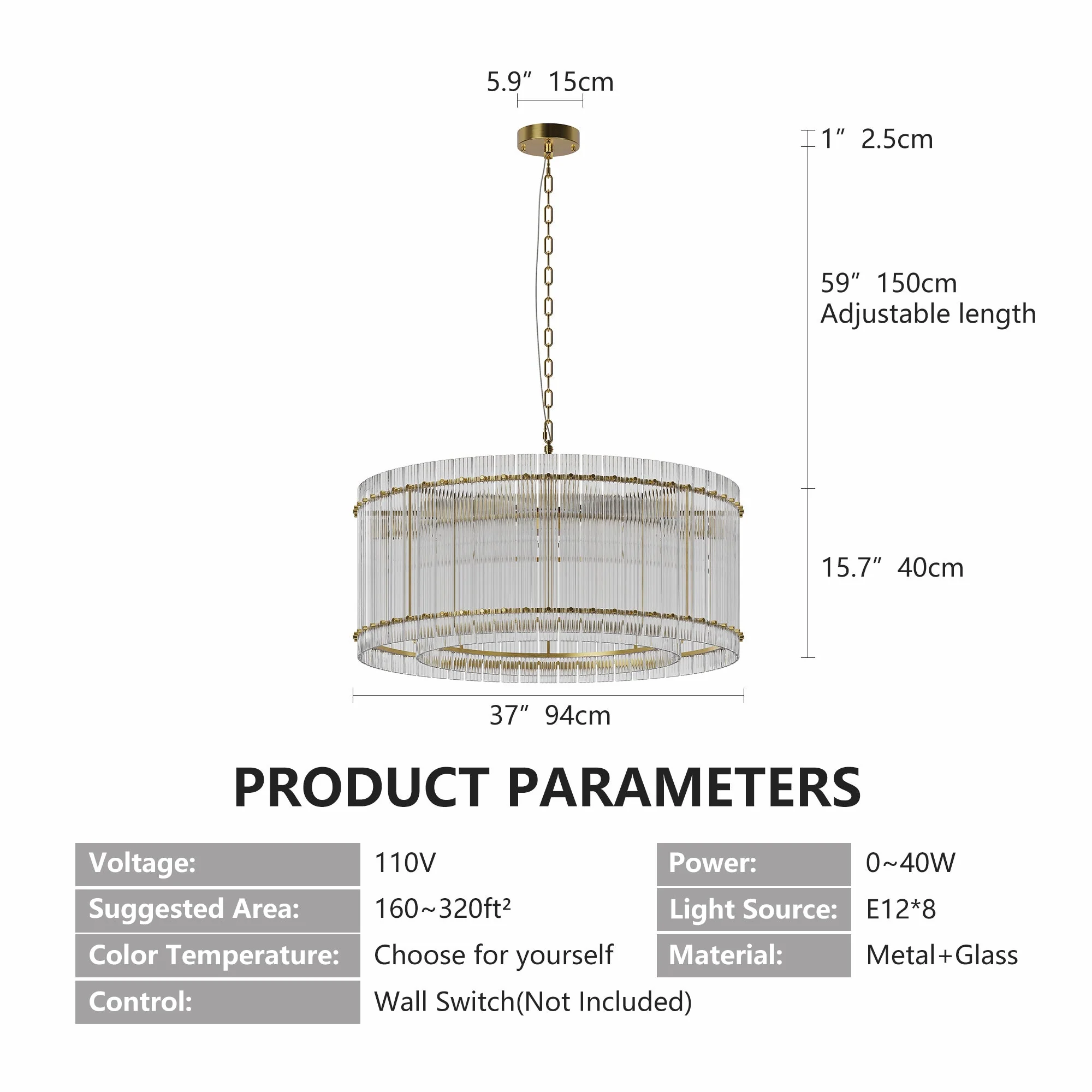 37' Modern Gold Round Chandelier,2-Tier 8-Light Water Ripple Crystal Glass Chandeliers,for Dining Room,Living Room,Bedroom,High Ceiling,Foyer Entryway,Luxury Chandelier - Image 8