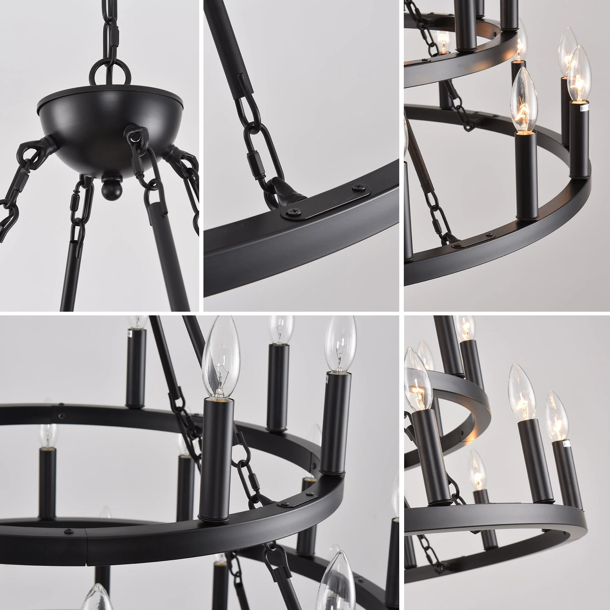 39.37 Inch 3-Tiers Wagon Wheel Chandelier - Image 10
