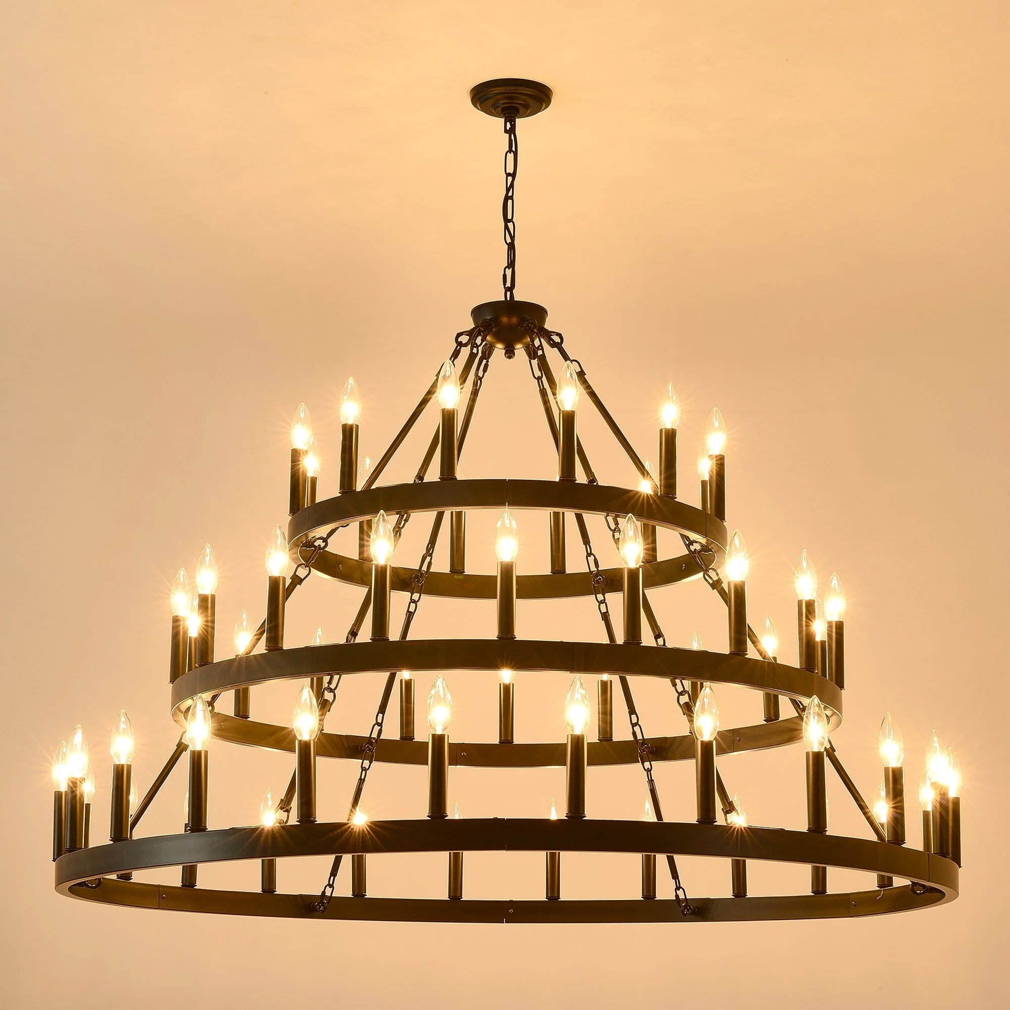39.37 Inch 3-Tiers Wagon Wheel Chandelier - Image 13