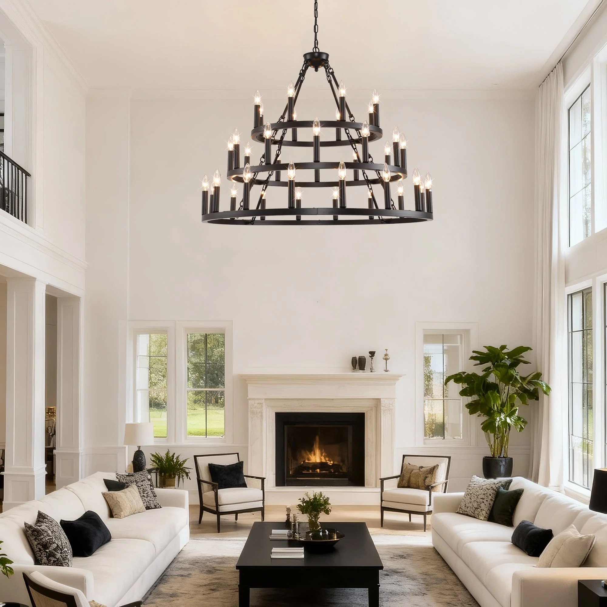 39.37 Inch 3-Tiers Wagon Wheel Chandelier - Image 2
