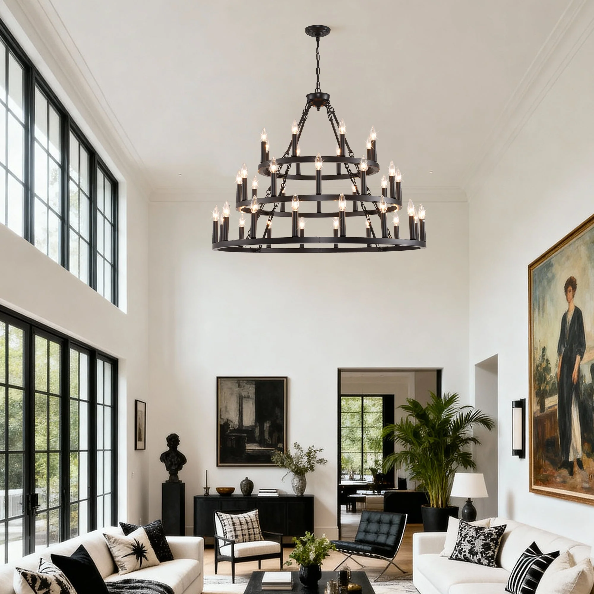 39.37 Inch 3-Tiers Wagon Wheel Chandelier - Image 5