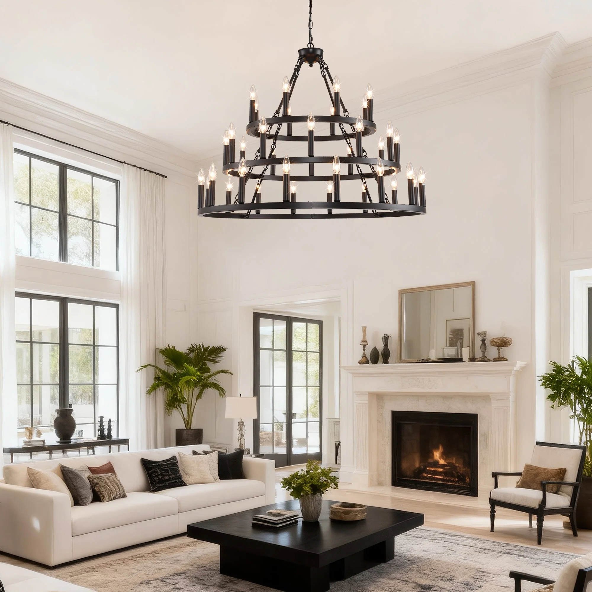 39.37 Inch 3-Tiers Wagon Wheel Chandelier - Image 6