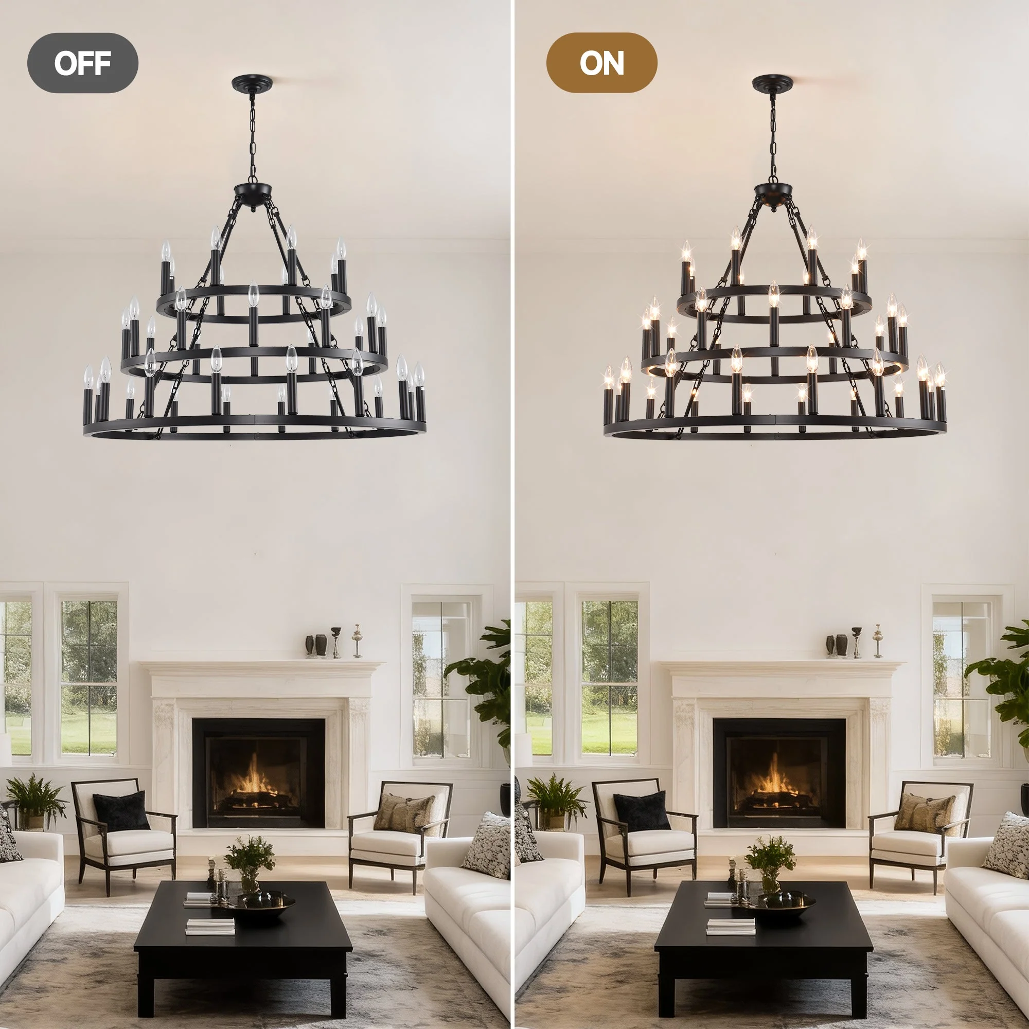 39.37 Inch 3-Tiers Wagon Wheel Chandelier - Image 8