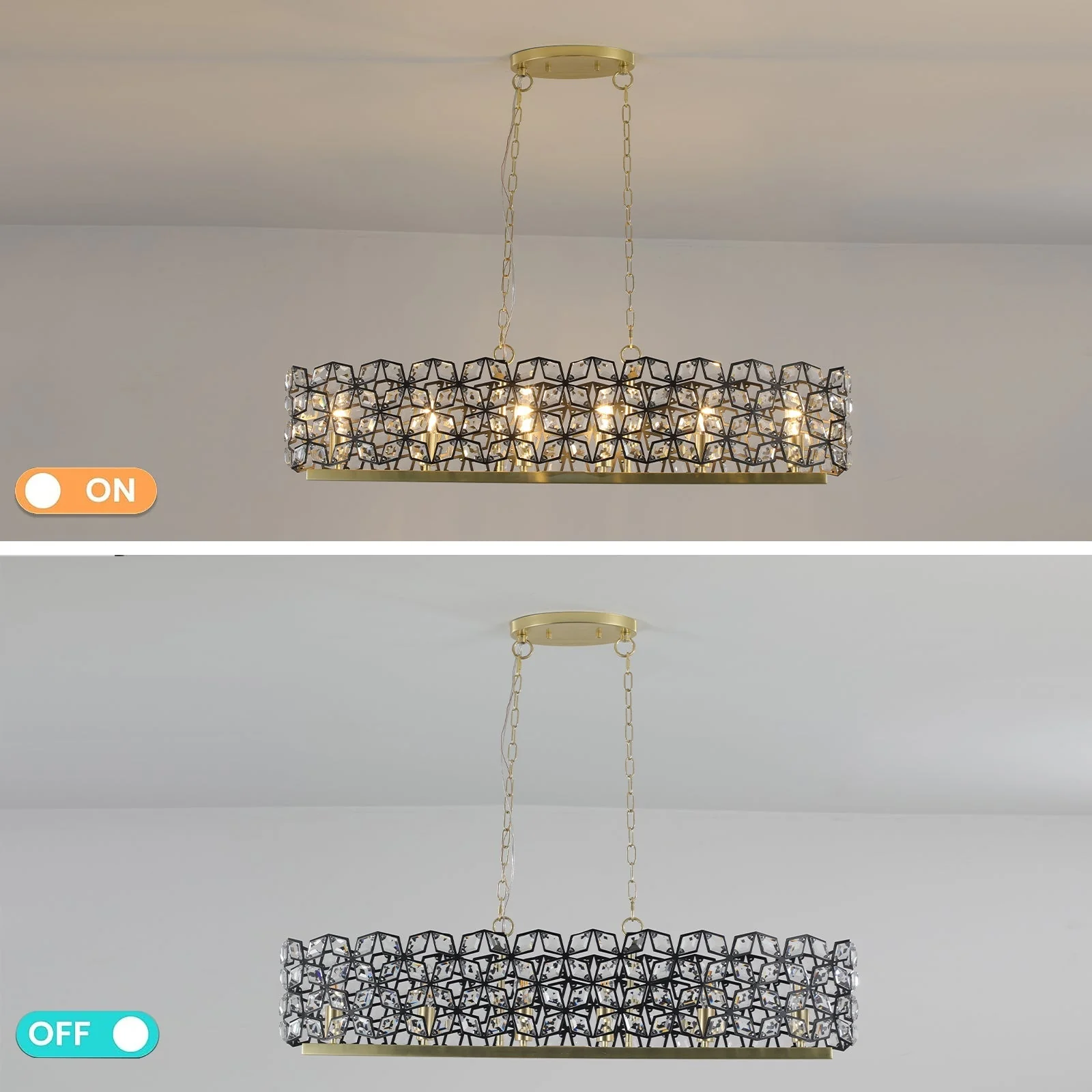 39" Contemporary Crystal and Black-Gold Pendant Chandelier - Image 10