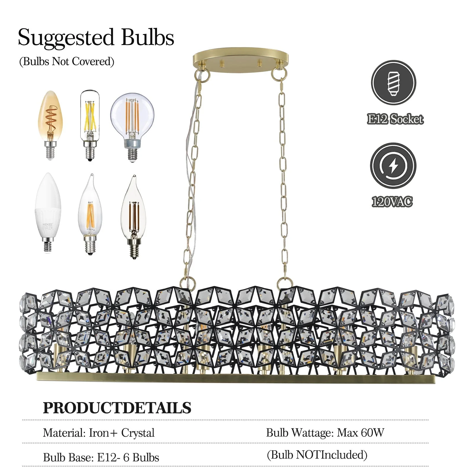 39" Contemporary Crystal and Black-Gold Pendant Chandelier - Image 11