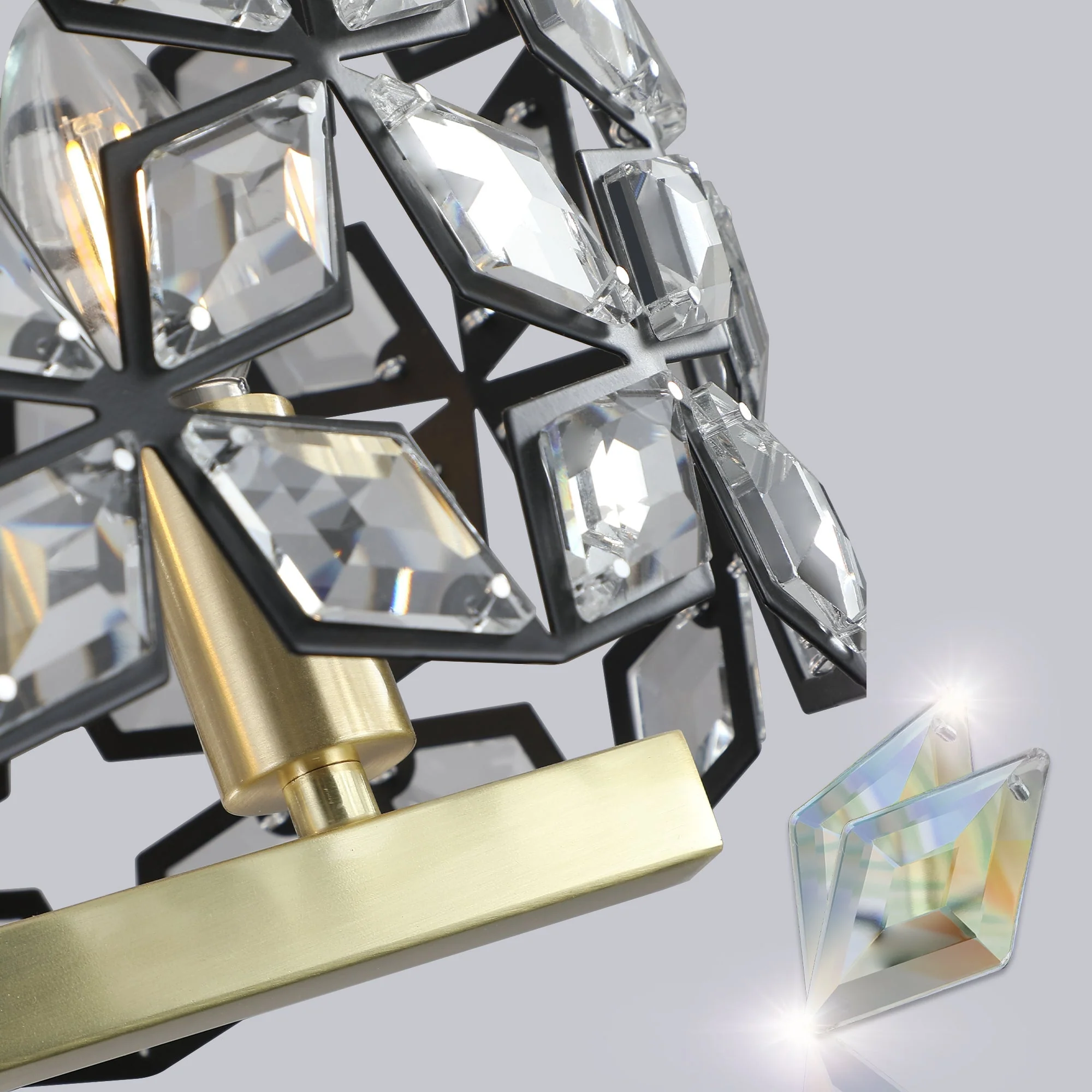 39" Contemporary Crystal and Black-Gold Pendant Chandelier - Image 13