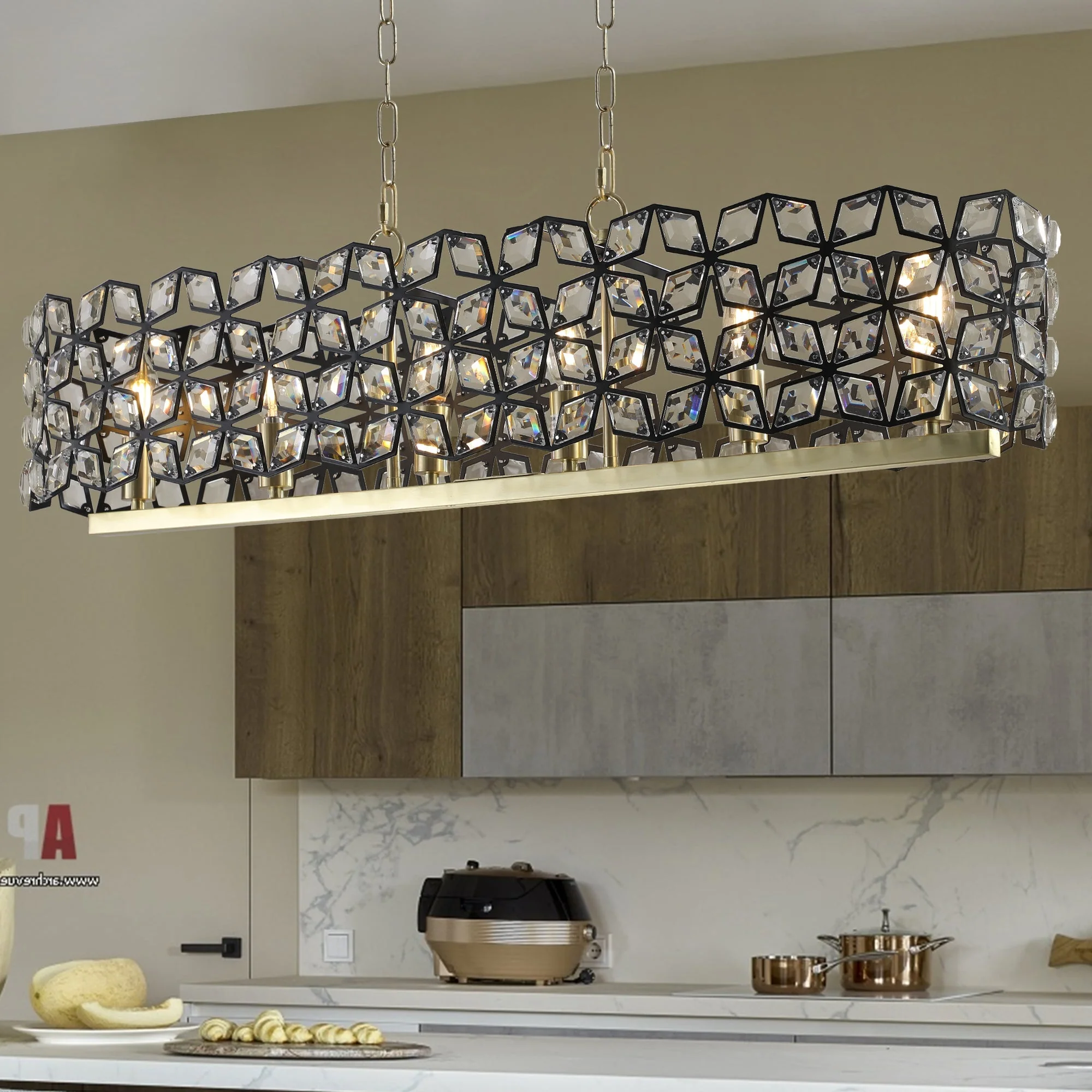 39" Contemporary Crystal and Black-Gold Pendant Chandelier - Image 3