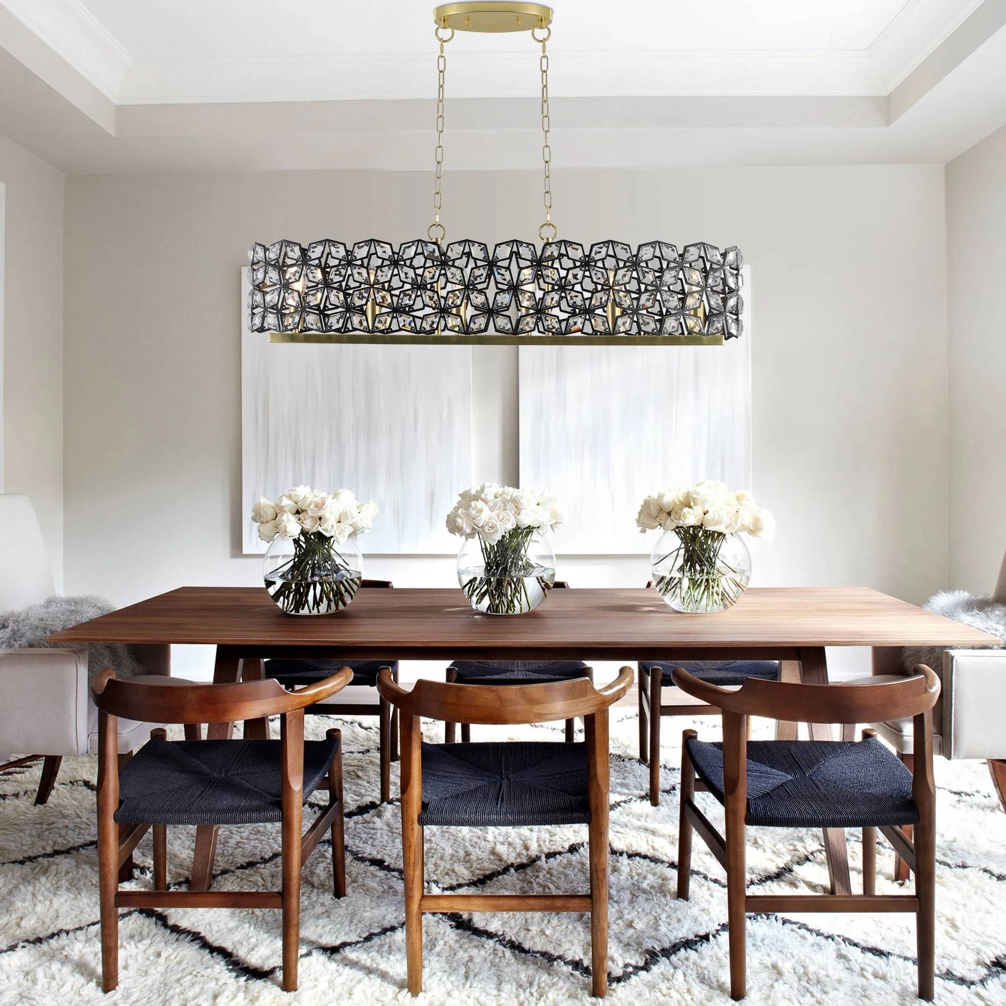 39" Contemporary Crystal and Black-Gold Pendant Chandelier - Image 5