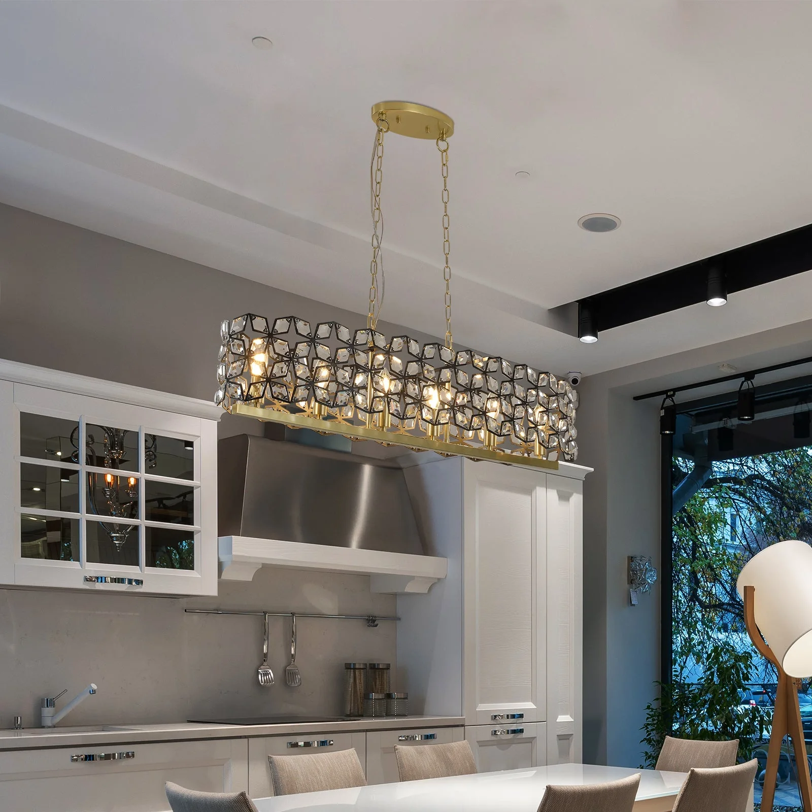 39" Contemporary Crystal and Black-Gold Pendant Chandelier - Image 6