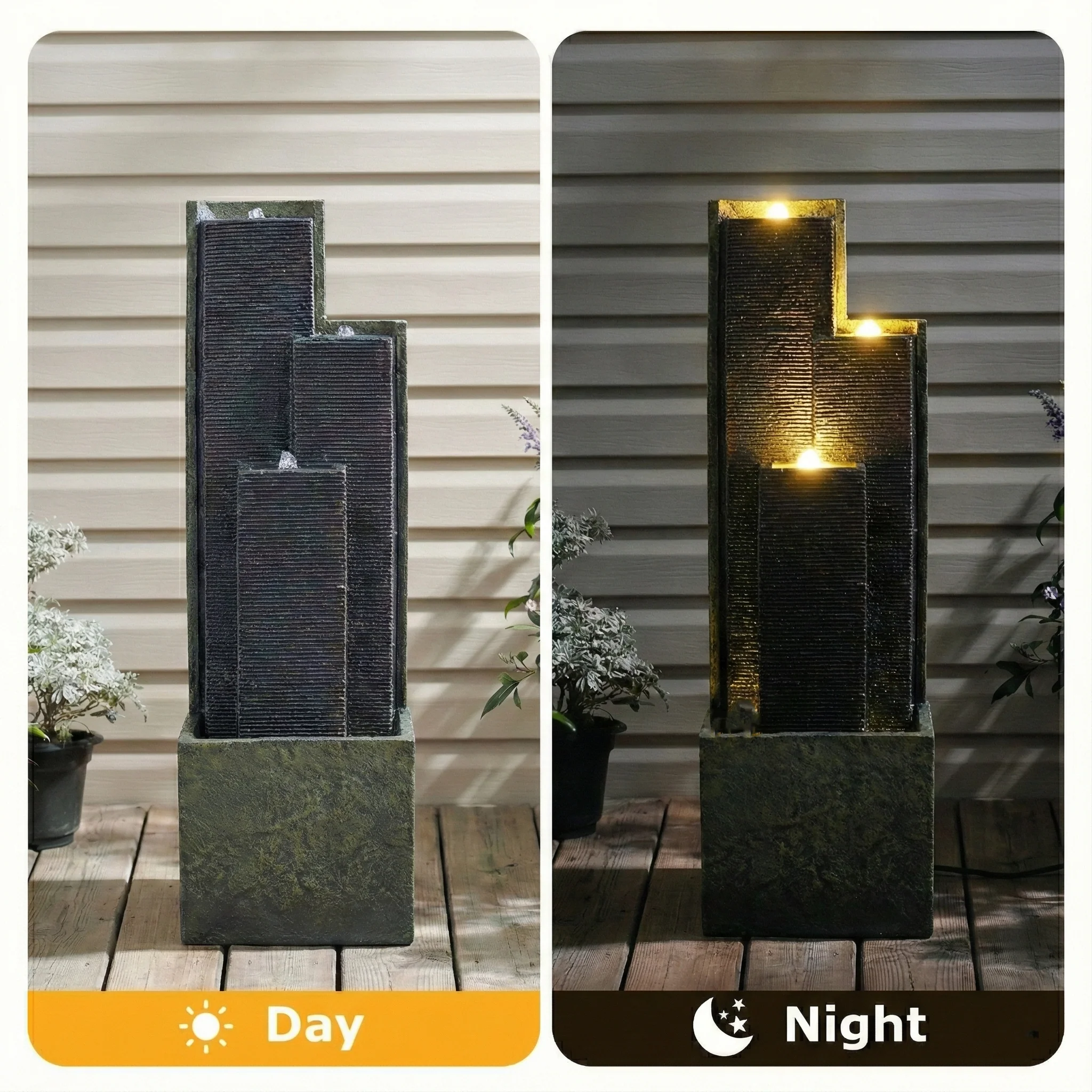 39'' H Outdoor Water Fountain Modern Cascading Freestanding Fountain with LED Lights for Garden Patio Porch Lawn Backyard Decor - Image 4